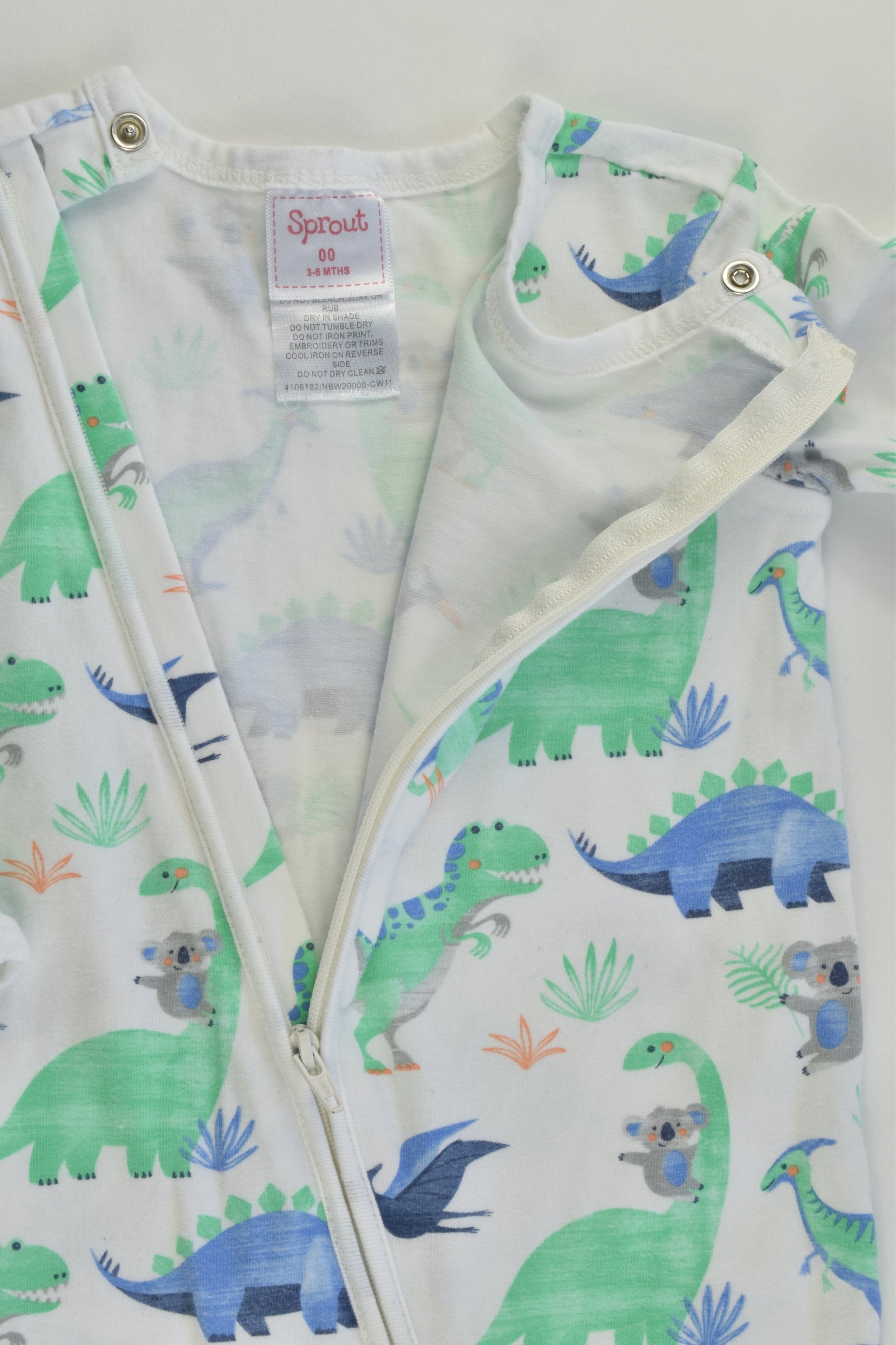 Sprout Size 00 (3-6 months) Koalas and Dinosaurs Footed Romper