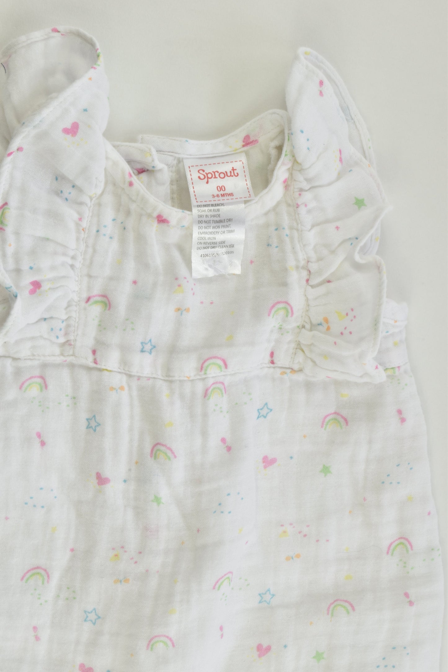 Sprout Size 00 (3-6 months) Rainbows Muslin Playsuit