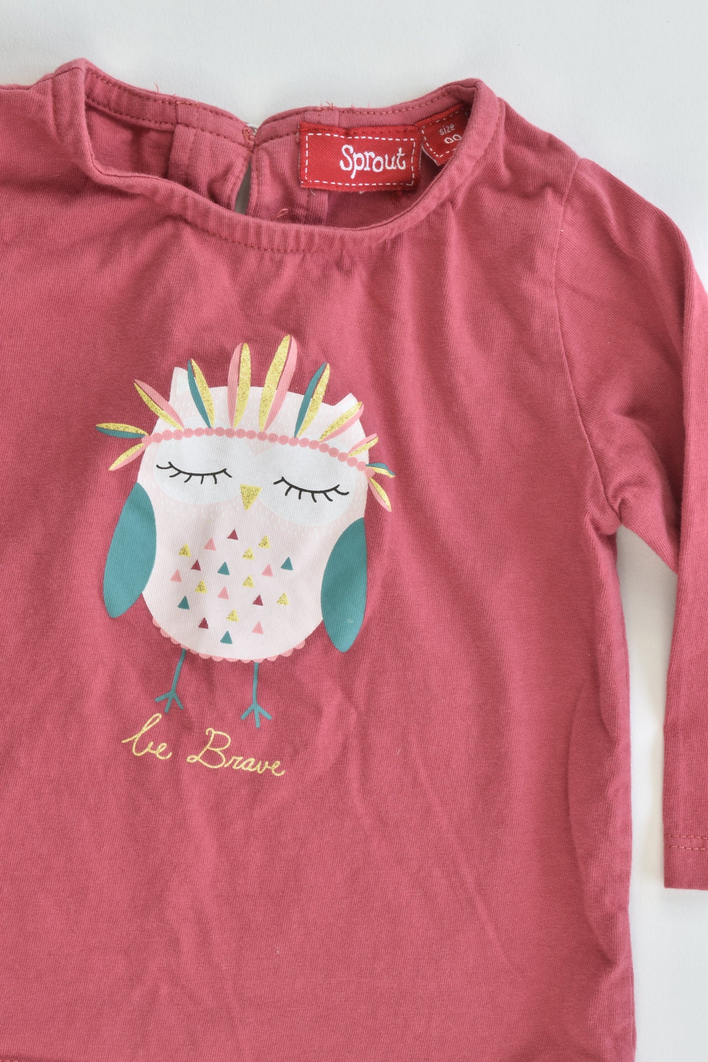Sprout Size 00 "Be Brave" Owl Top