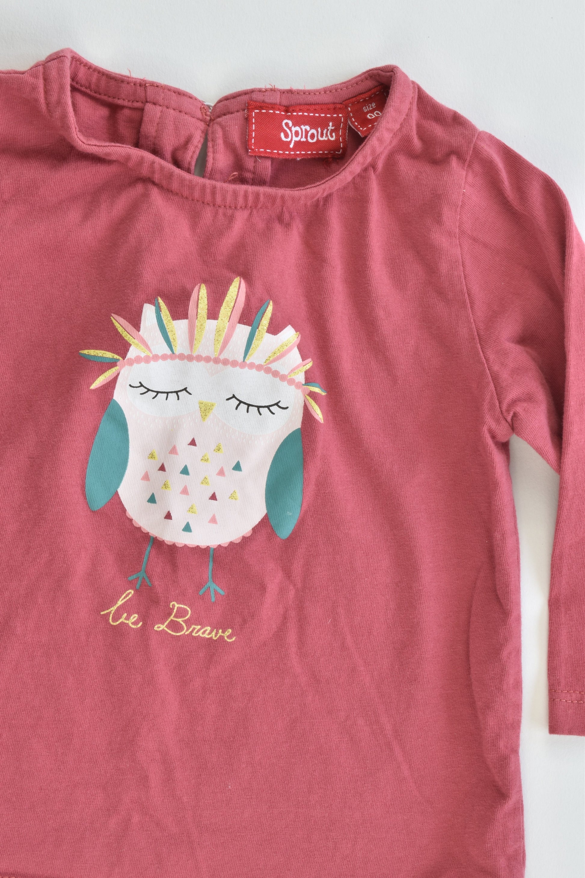 Sprout Size 00 "Be Brave" Owl Top