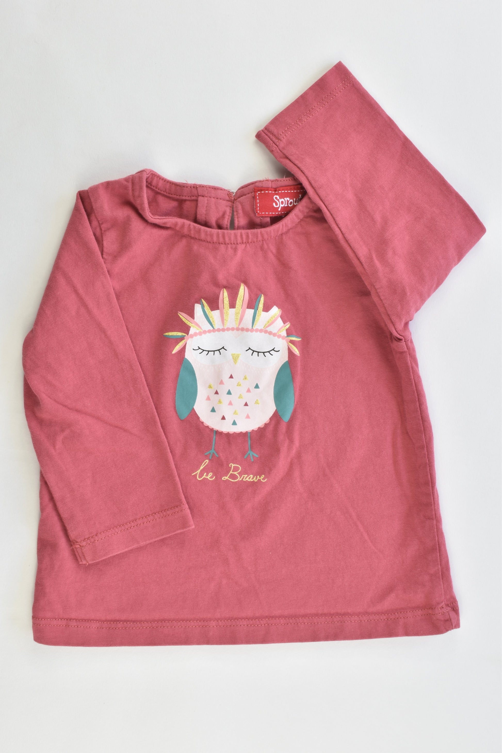 Sprout Size 00 "Be Brave" Owl Top