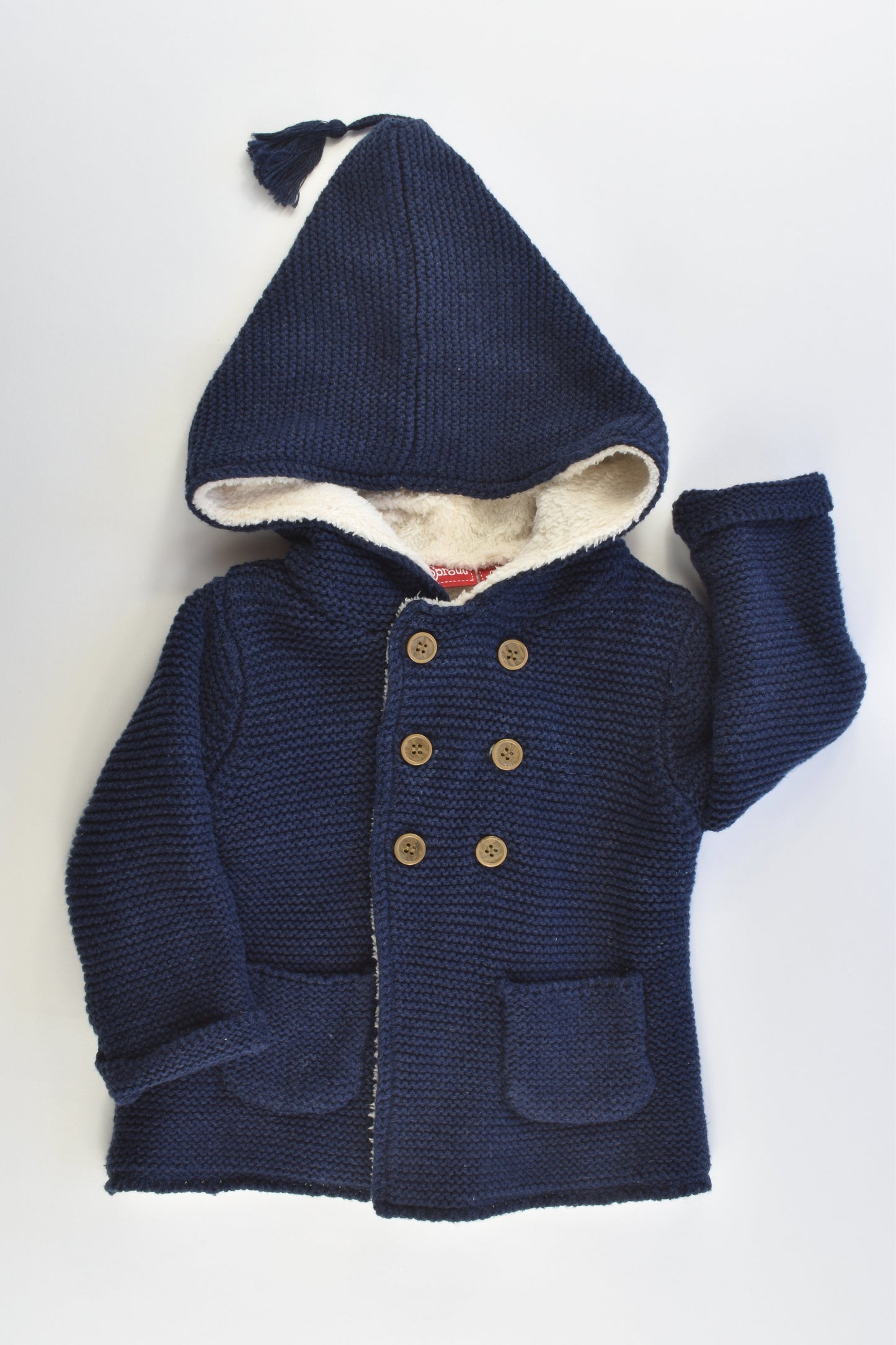 Sprout Size 00 (Generous sizing) Knitted Hooded Jumper with Fluffy Lining
