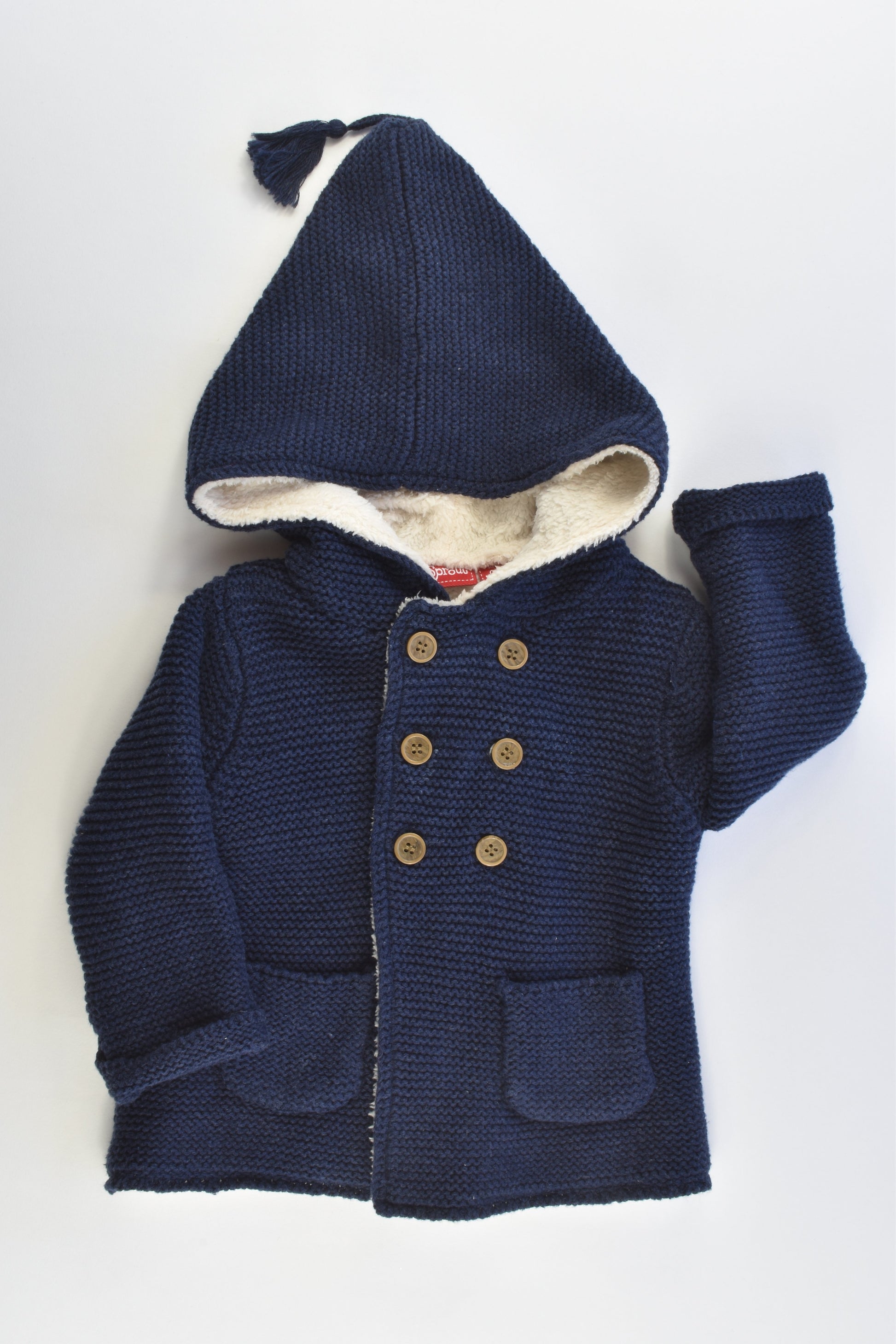 Sprout Size 00 (Generous sizing) Knitted Hooded Jumper with Fluffy Lining