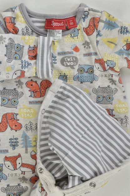 Sprout Size 00 Lined Forest Animals Romper