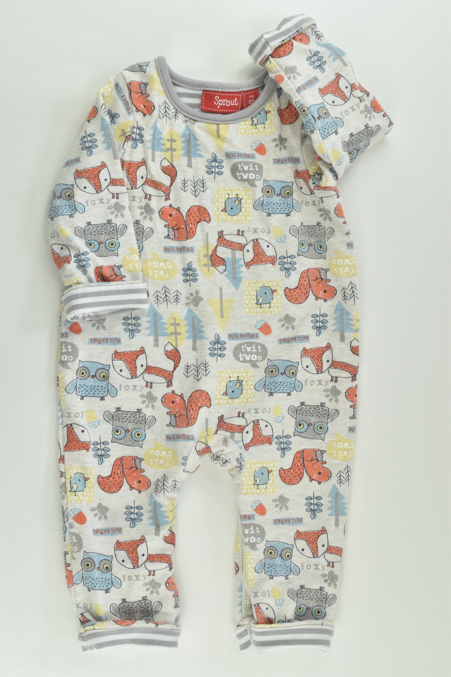 Sprout Size 00 Lined Forest Animals Romper