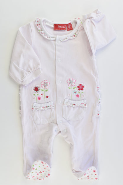 Sprout Size 000 Flowers and Ruffle at the Back Footed Romper
