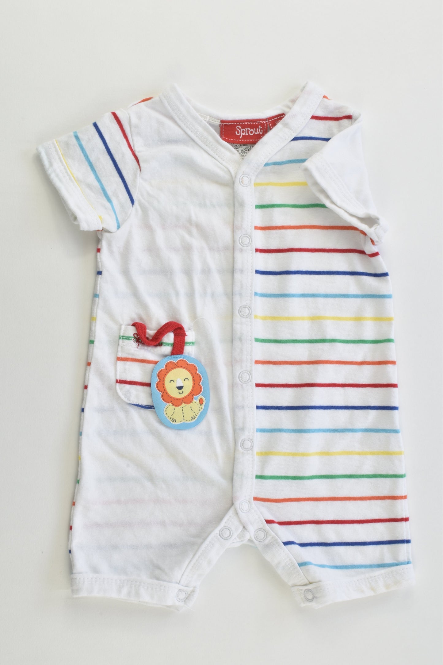 Sprout Size 000 Lion and Rainbow Stripes Short Romper