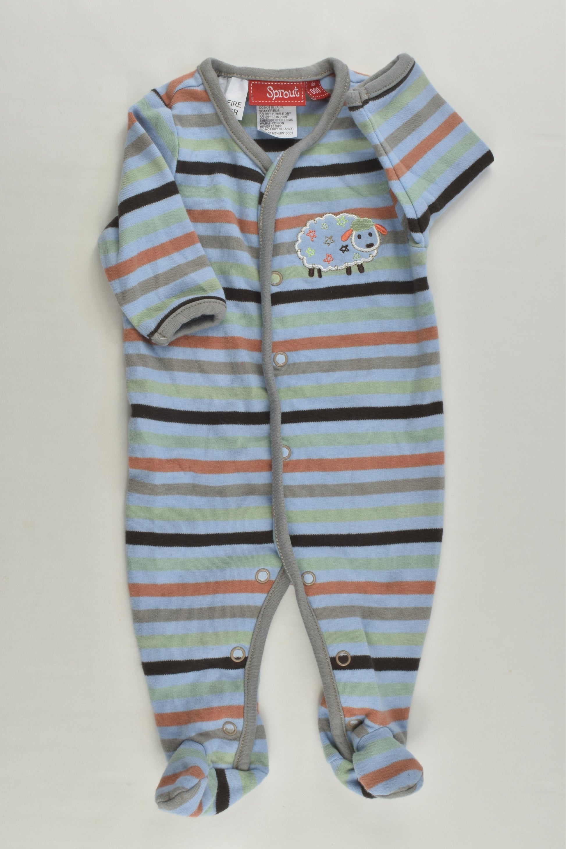 Sprout Size 000 Striped Footed Sheep Romper