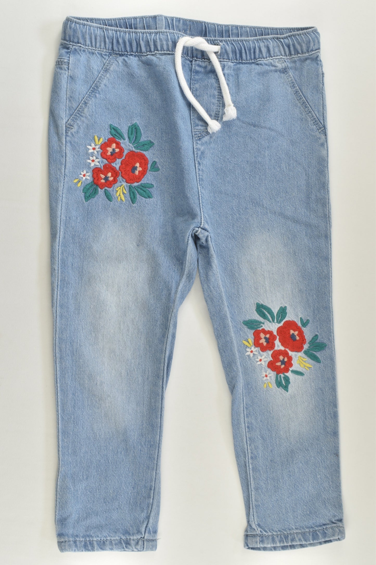 Sprout Size 2 Lightweight Denim Pants with Floral Embroidery