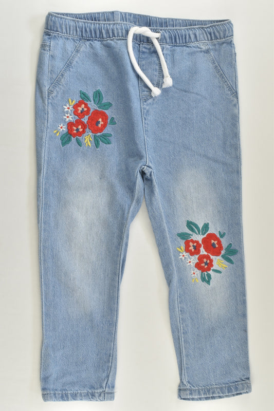 Sprout Size 2 Lightweight Denim Pants with Floral Embroidery