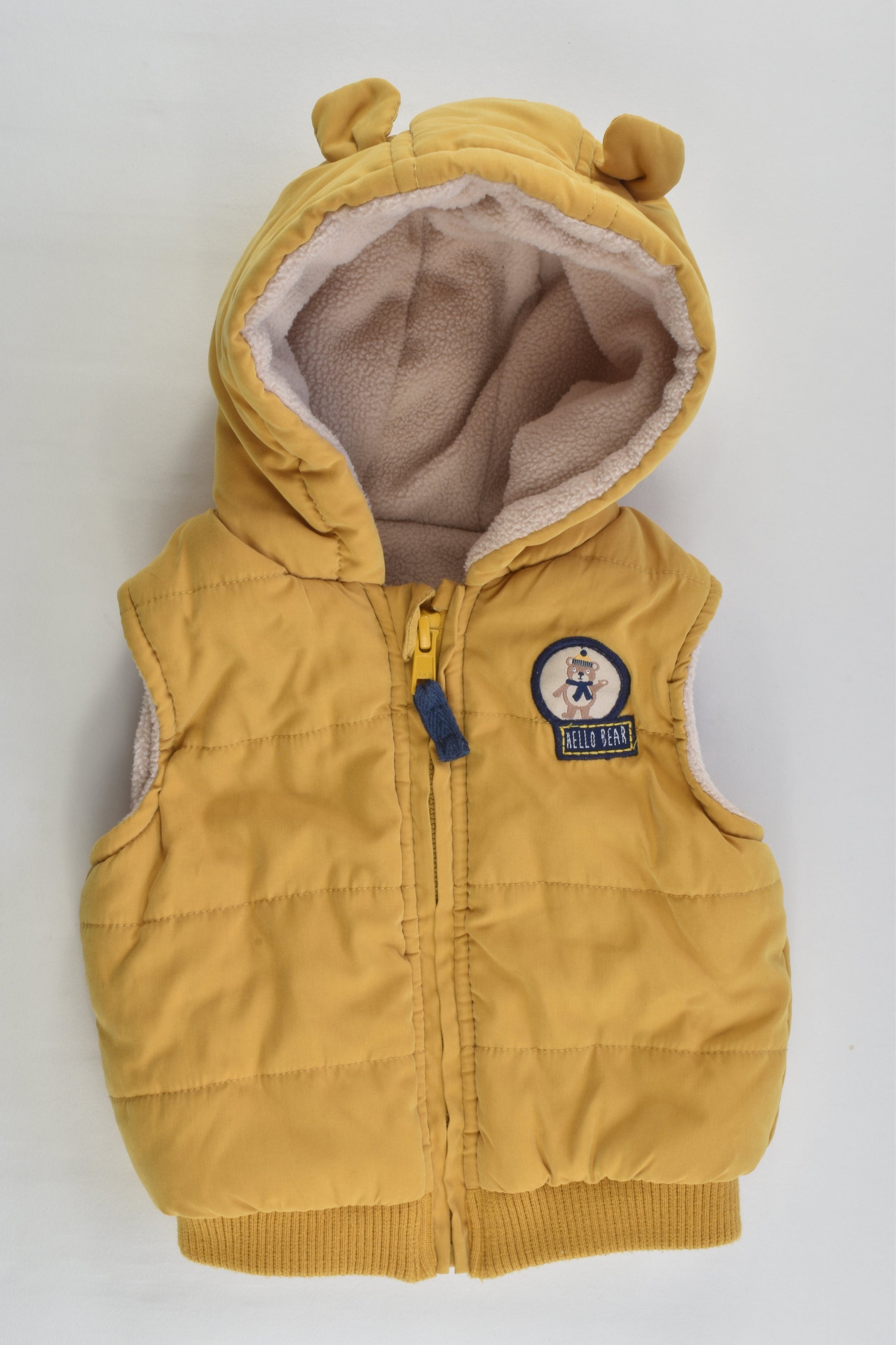St Bernard for Dunnes Stores Size 000 (0-3 months) Mustard 'Hello Bear' Puffer Vest