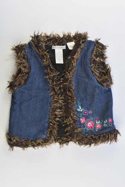 Stix n Stones Size 4 Lightly Padded Denim Vest with Floral Embroidery