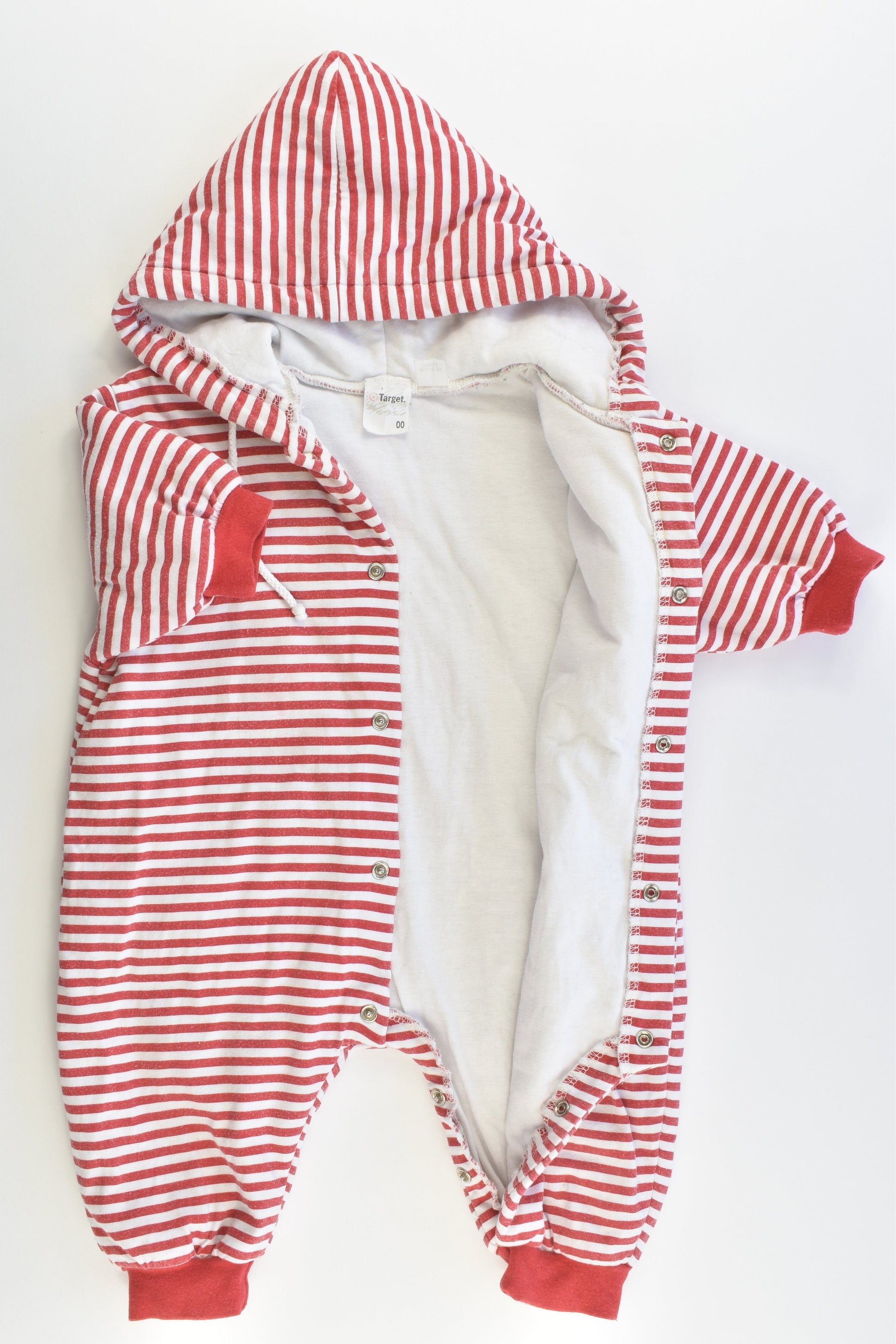 Target Size 00 (68 cm, 3-6 months) Vintage 'Baby Options' Striped Hooded Lightly Padded Pramsuit