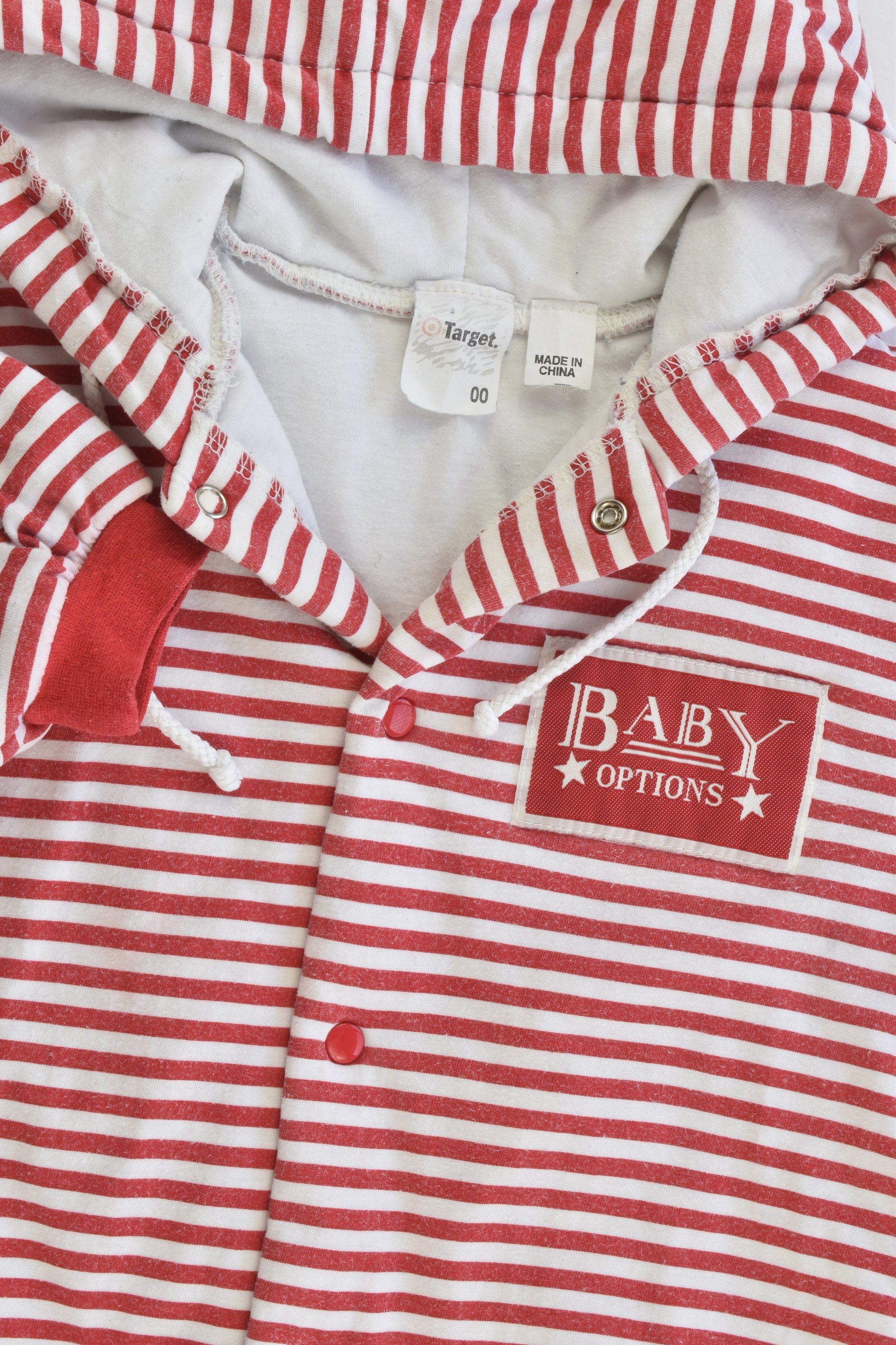 Target Size 00 (68 cm, 3-6 months) Vintage 'Baby Options' Striped Hooded Lightly Padded Pramsuit