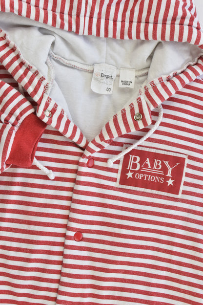 Target Size 00 (68 cm, 3-6 months) Vintage 'Baby Options' Striped Hooded Lightly Padded Pramsuit