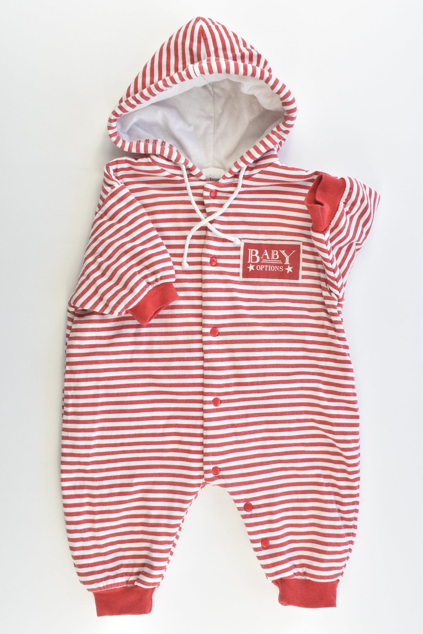 Target Size 00 (68 cm, 3-6 months) Vintage 'Baby Options' Striped Hooded Lightly Padded Pramsuit