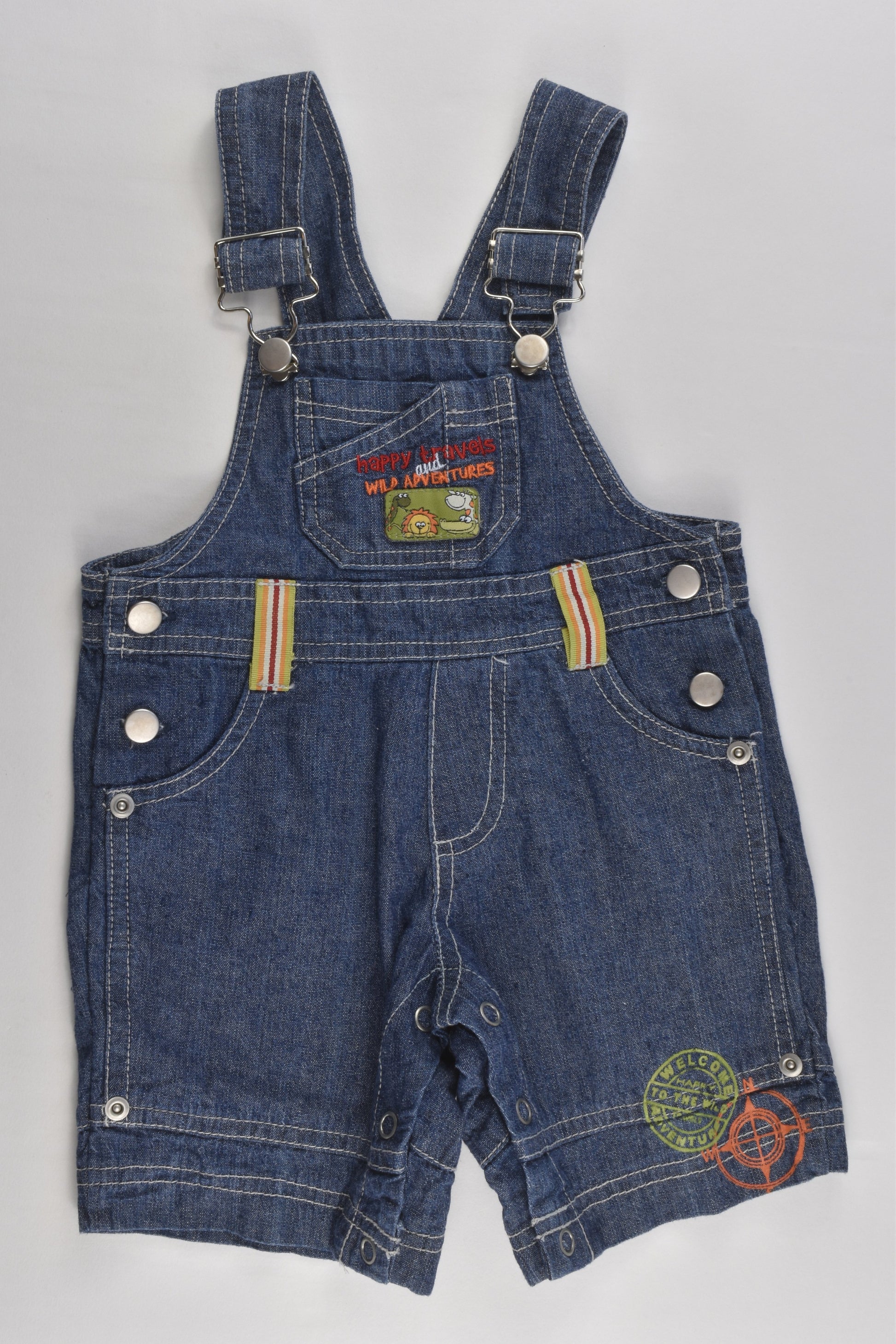 Target Size 00 'Happy Travels and Wild Adventures' Short Denim Overalls