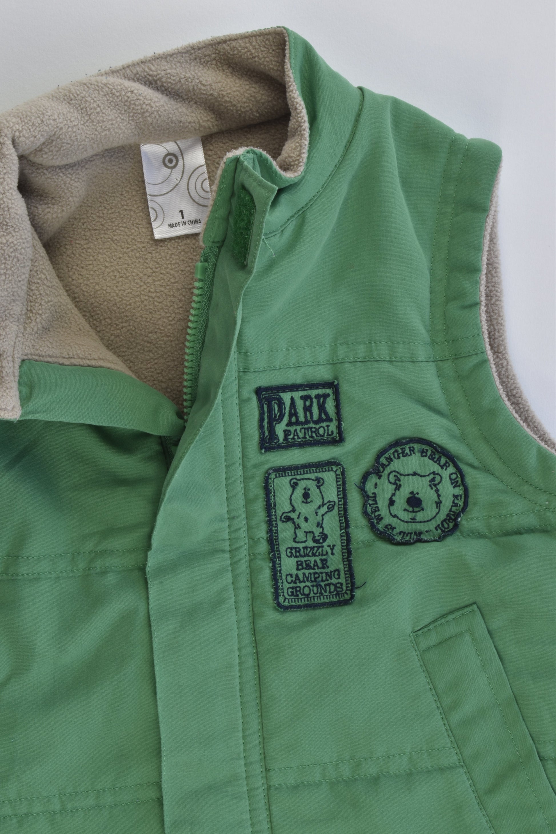 Target Size 1 "Grizzly Bear Camping Grounds" Fleece Lined Vest