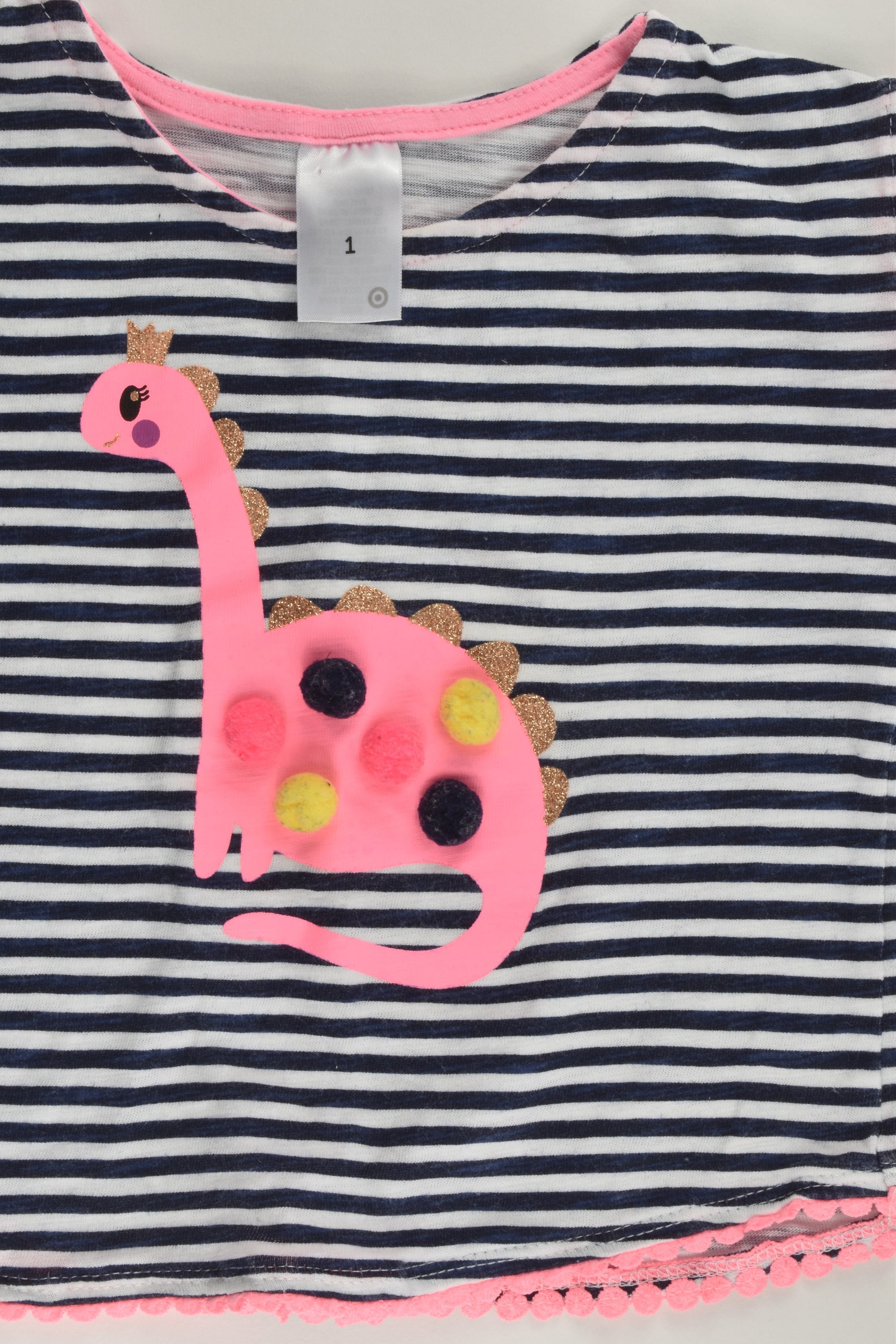 Target Size 1 Striped Dinosaur Pom Pom T-shirt