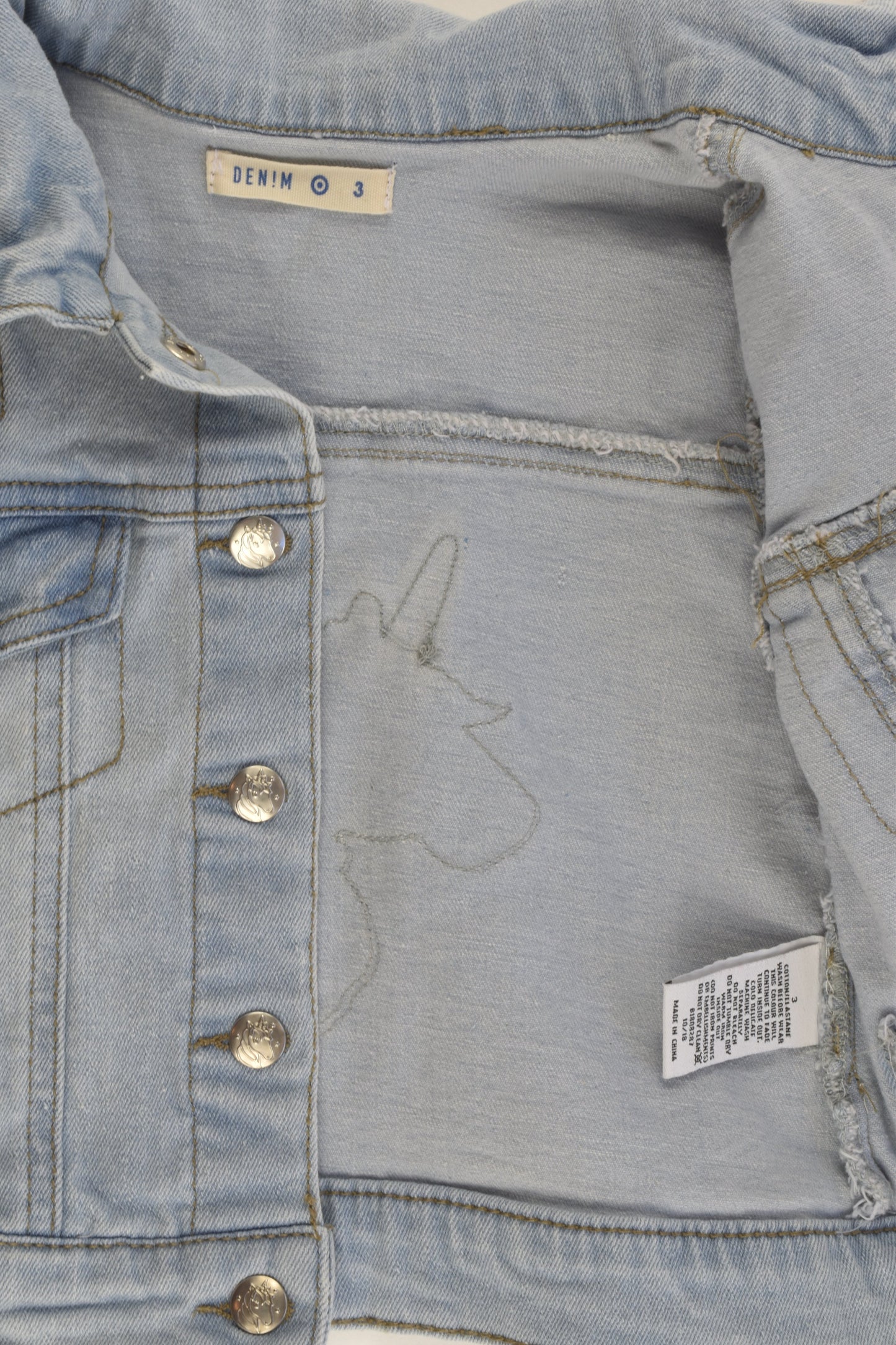 Target Size 3 Stretchy Denim Jacket with Unicorn at the Back