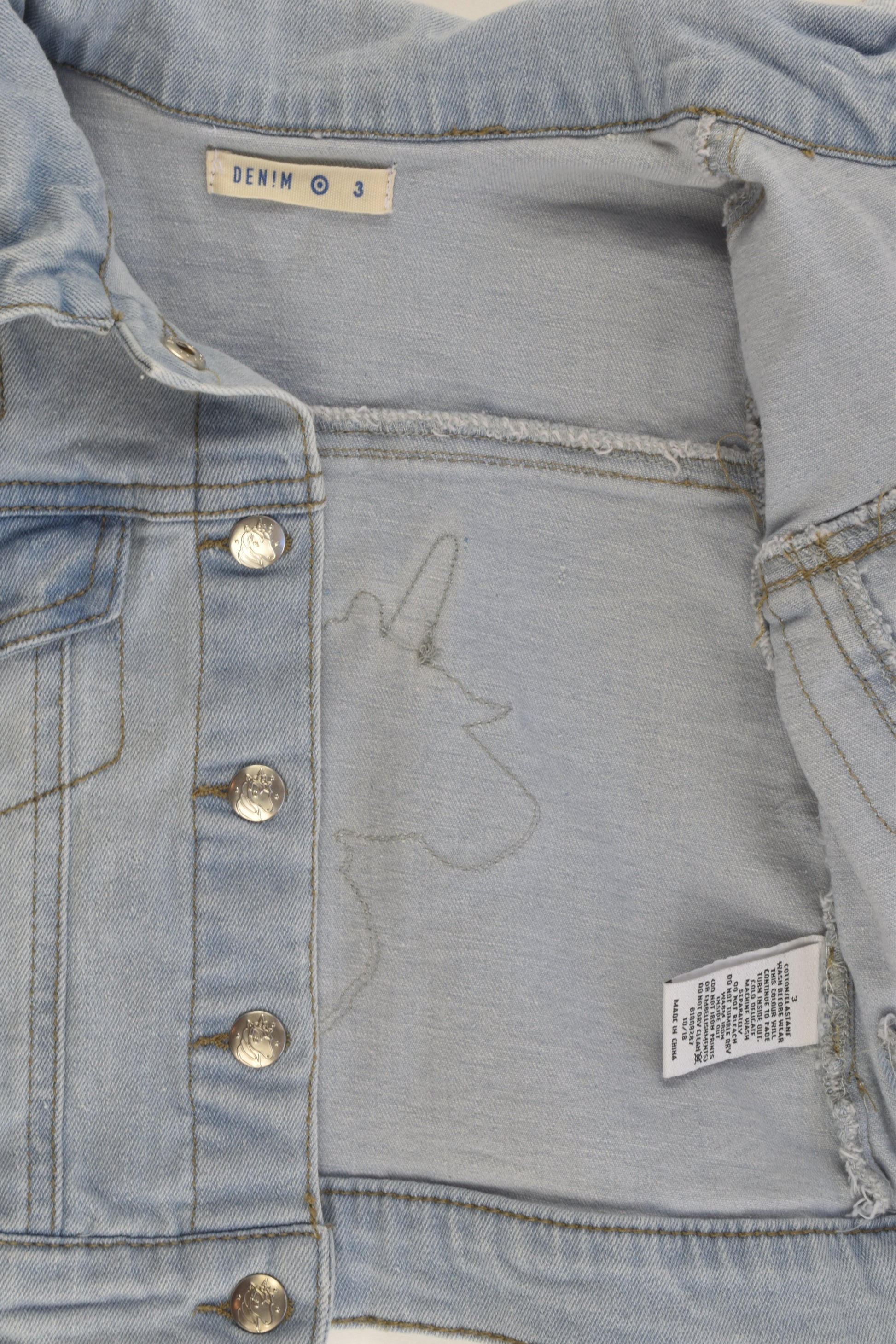 Target Size 3 Stretchy Denim Jacket with Unicorn at the Back
