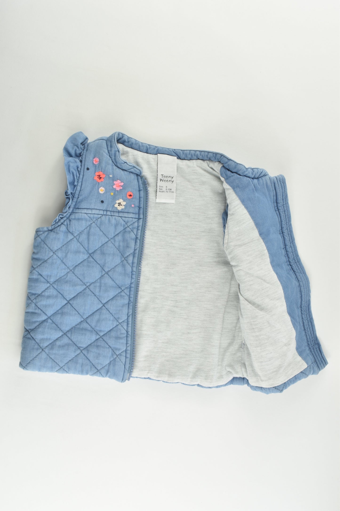 Teeny Weeny Size 0 (9-12 months) Padded Denim Vest with Floral Embroidery