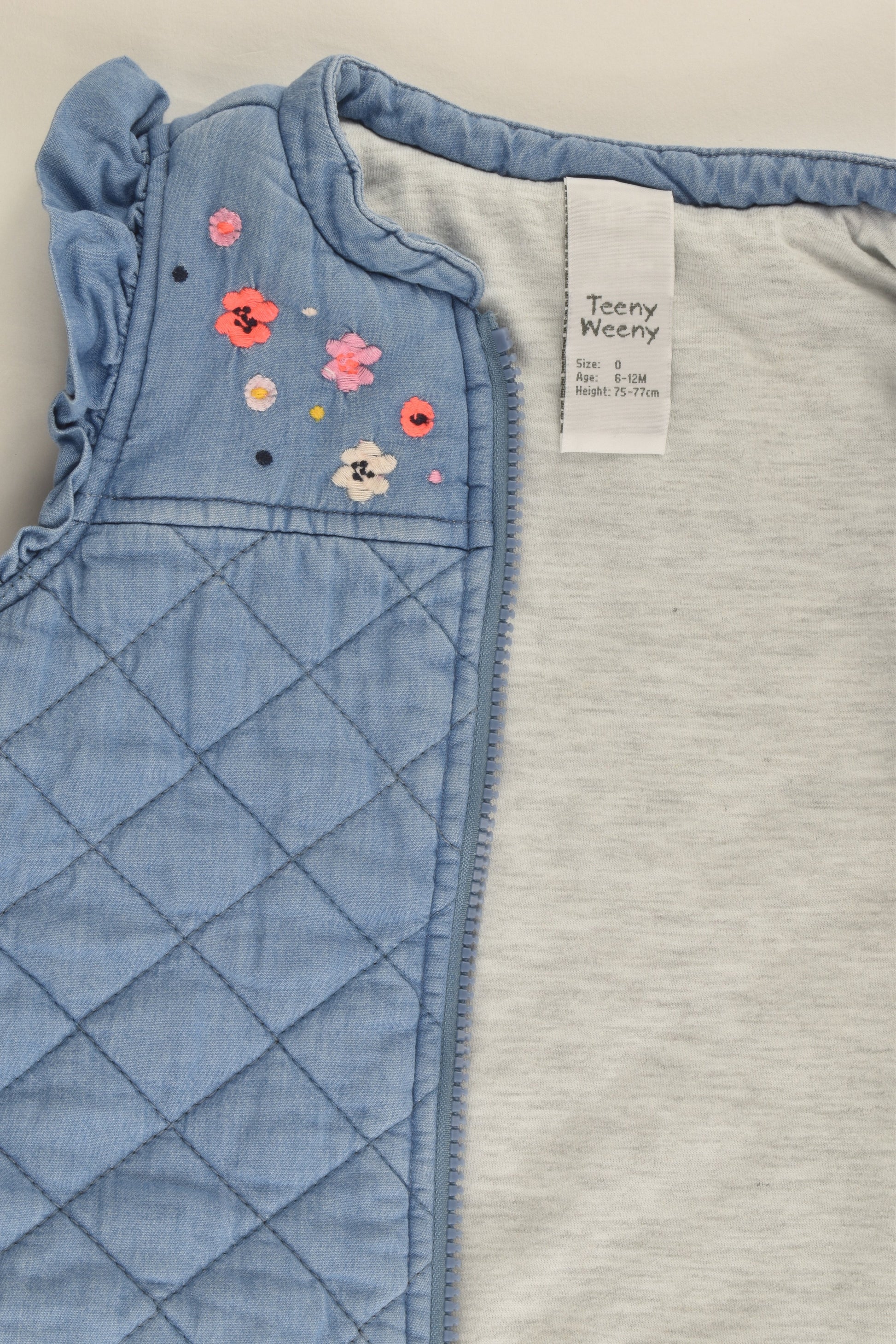 Teeny Weeny Size 0 (9-12 months) Padded Denim Vest with Floral Embroidery