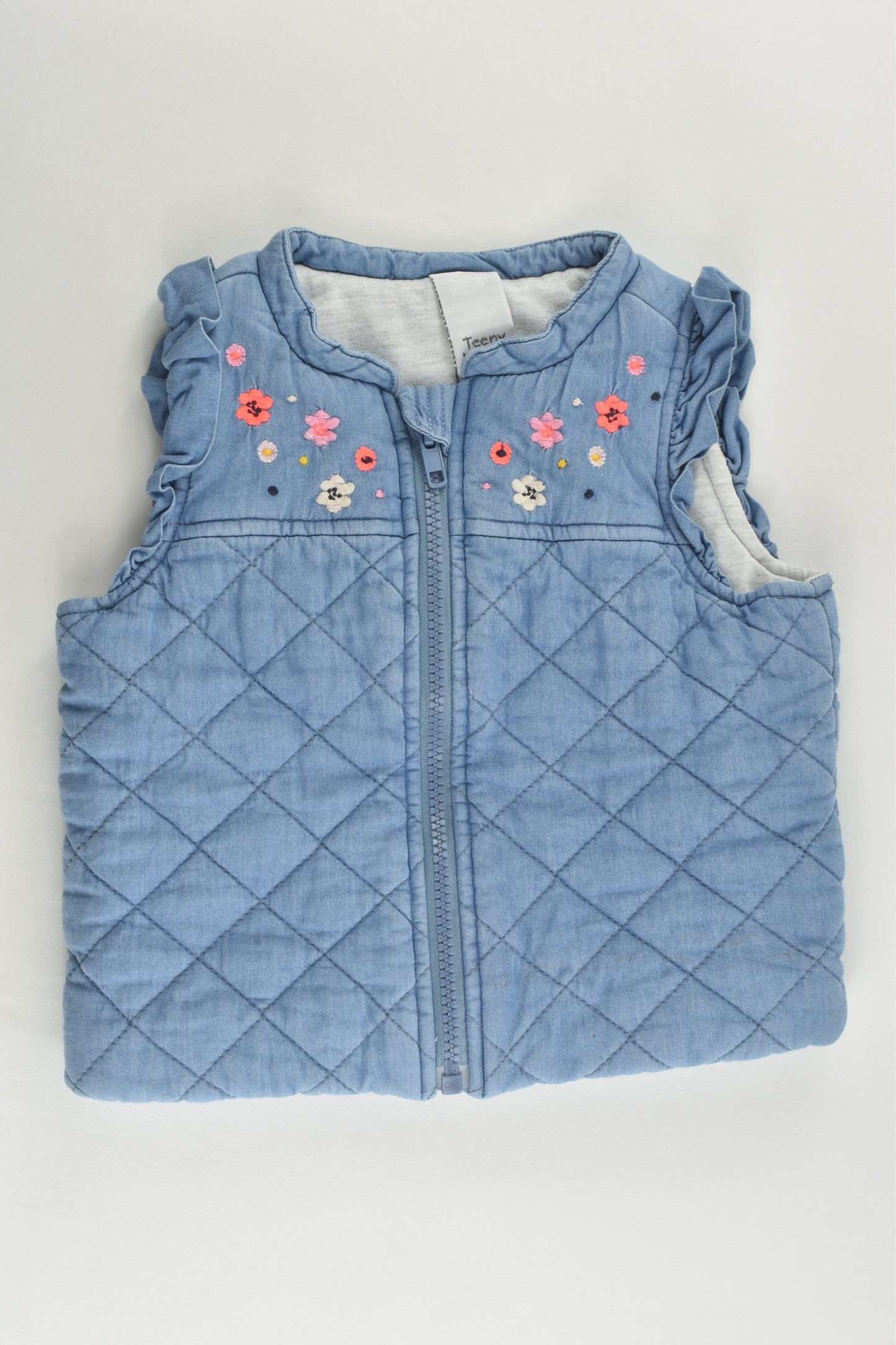 Teeny Weeny Size 0 (9-12 months) Padded Denim Vest with Floral Embroidery