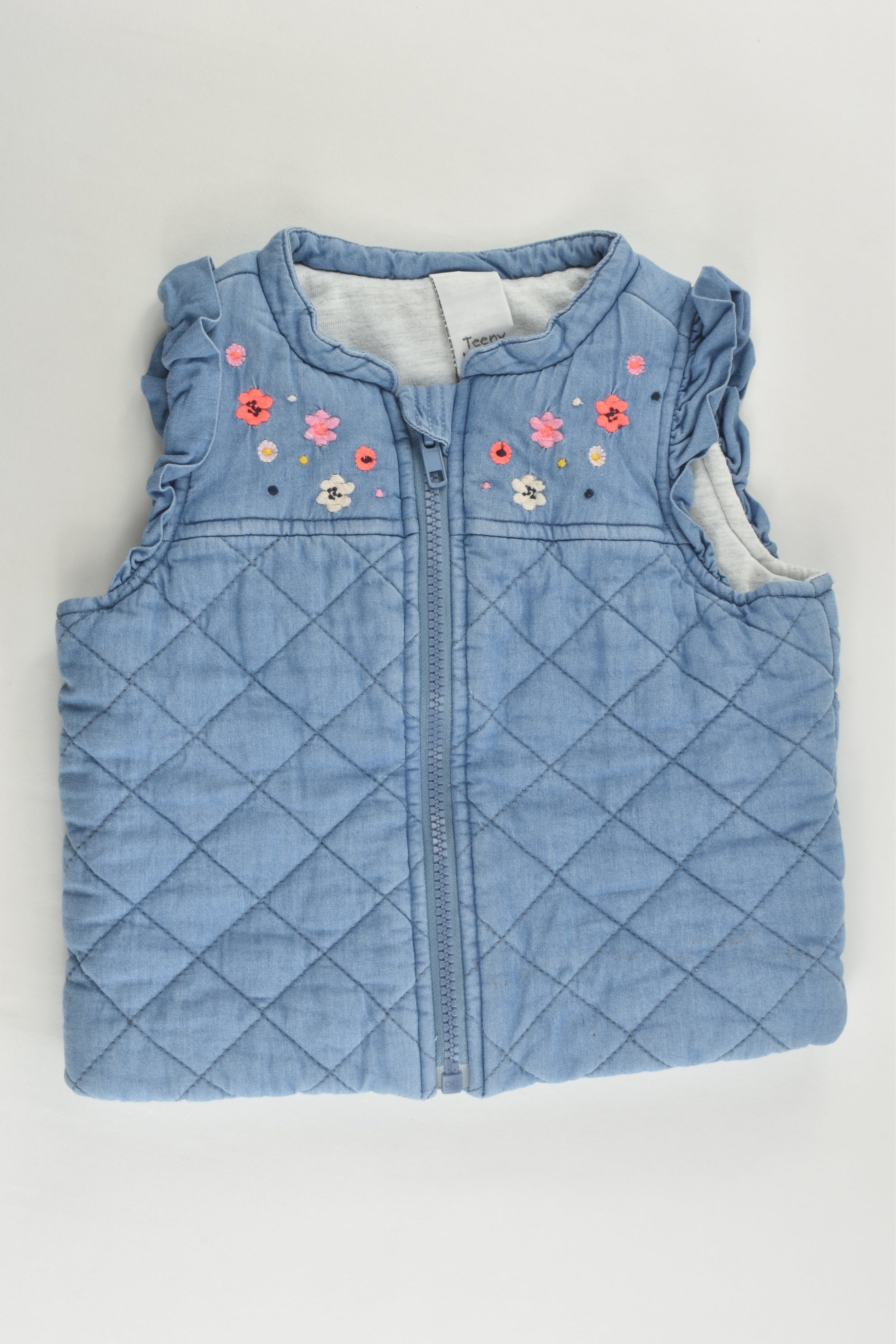 Teeny Weeny Size 0 (9-12 months) Padded Denim Vest with Floral Embroidery