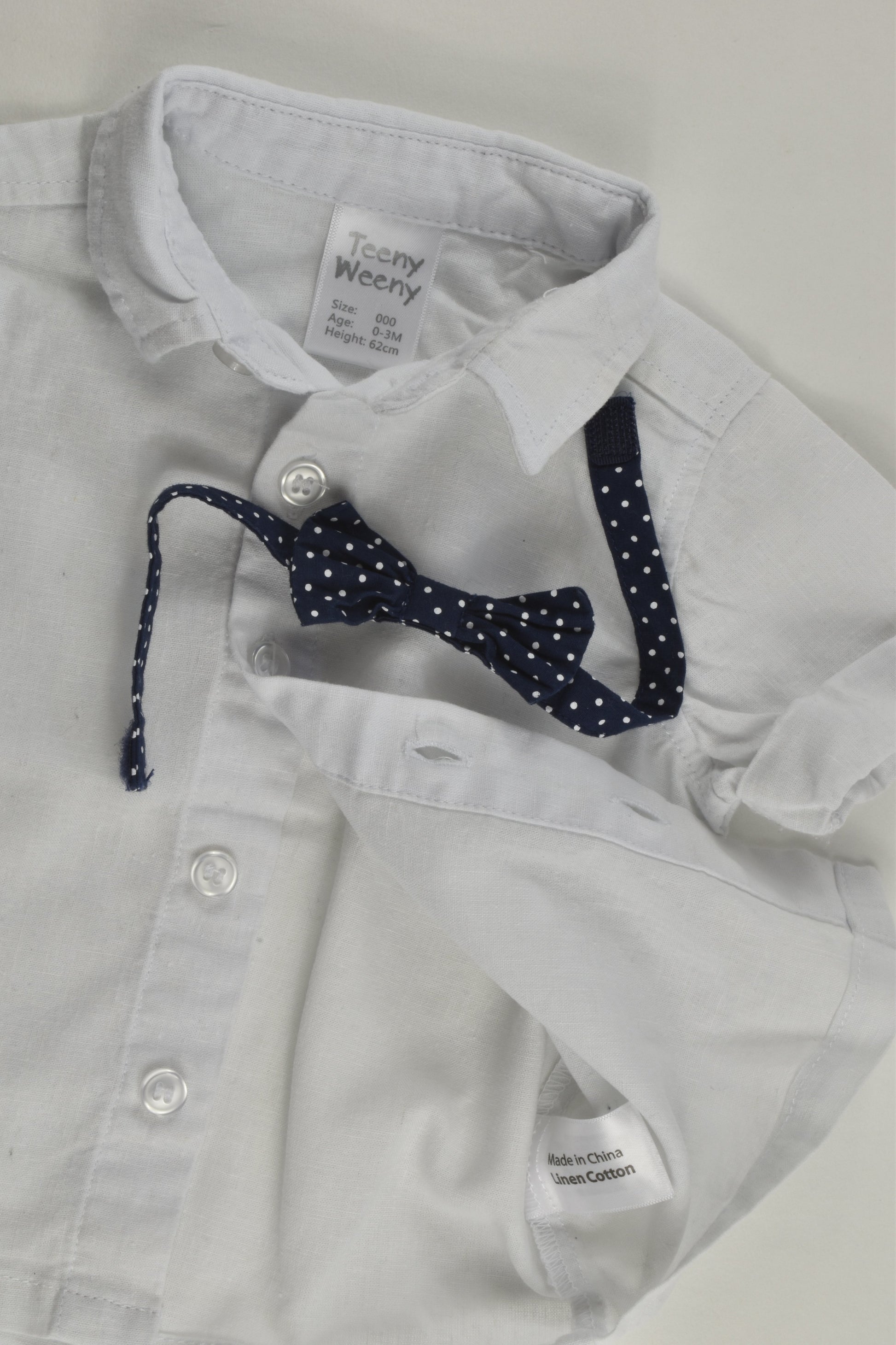 Teeny Weeny Size 000 Linen/Cotton Shirt with Bow