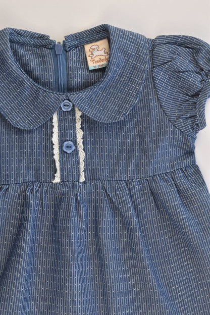 Tenderly Size 1 (12-18 months) Denim-like Collared Blouse with Lace Detail