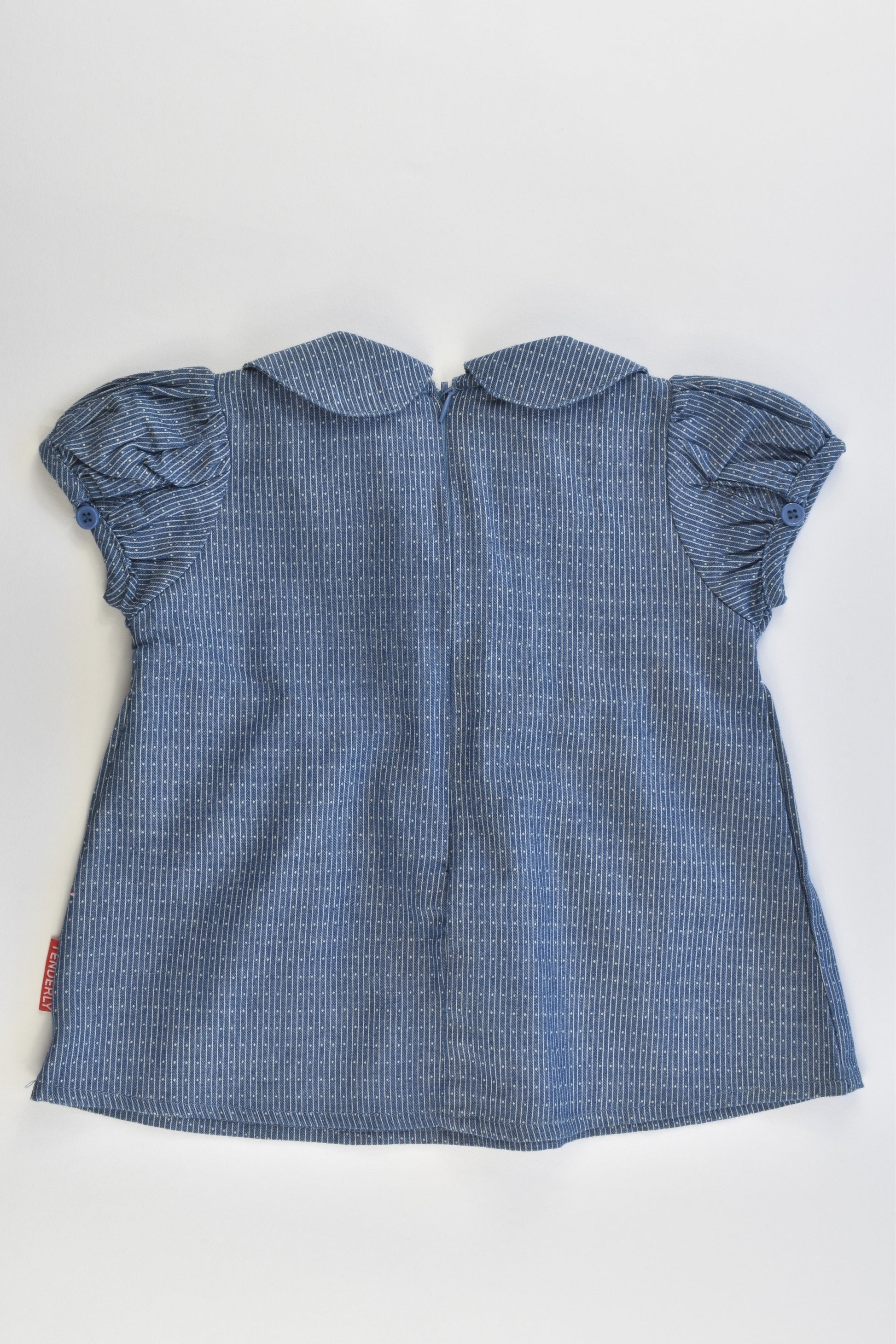 Tenderly Size 1 (12-18 months) Denim-like Collared Blouse with Lace Detail