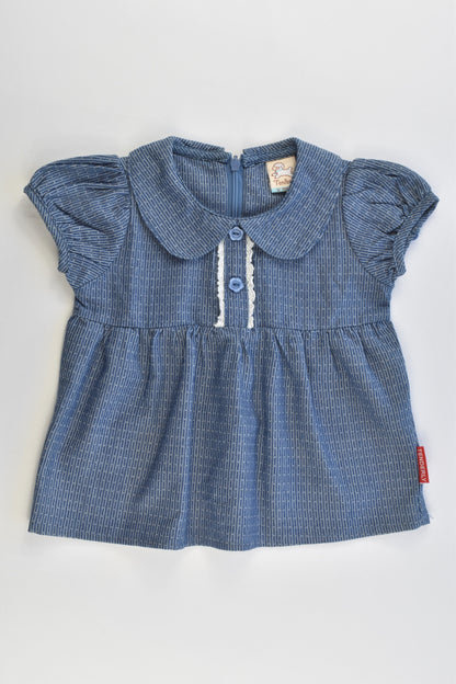 Tenderly Size 1 (12-18 months) Denim-like Collared Blouse with Lace Detail
