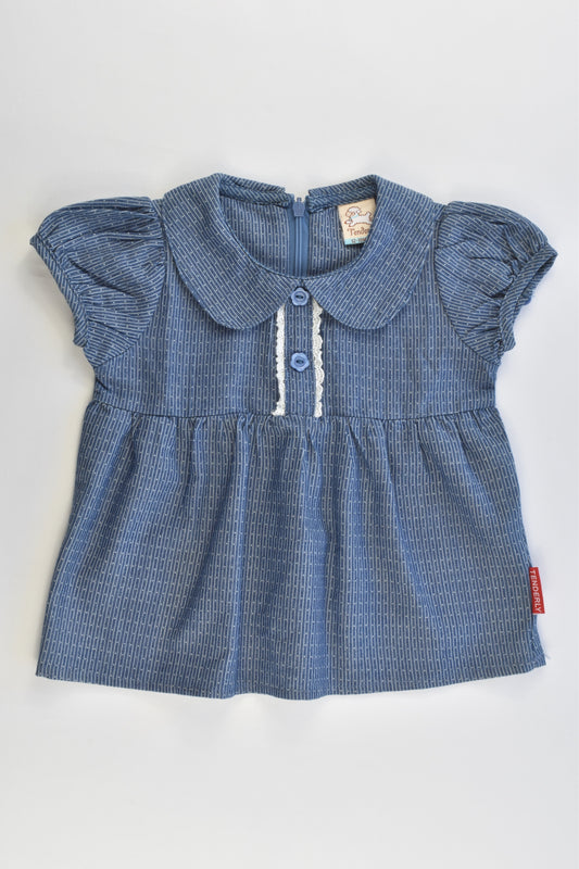 Tenderly Size 1 (12-18 months) Denim-like Collared Blouse with Lace Detail