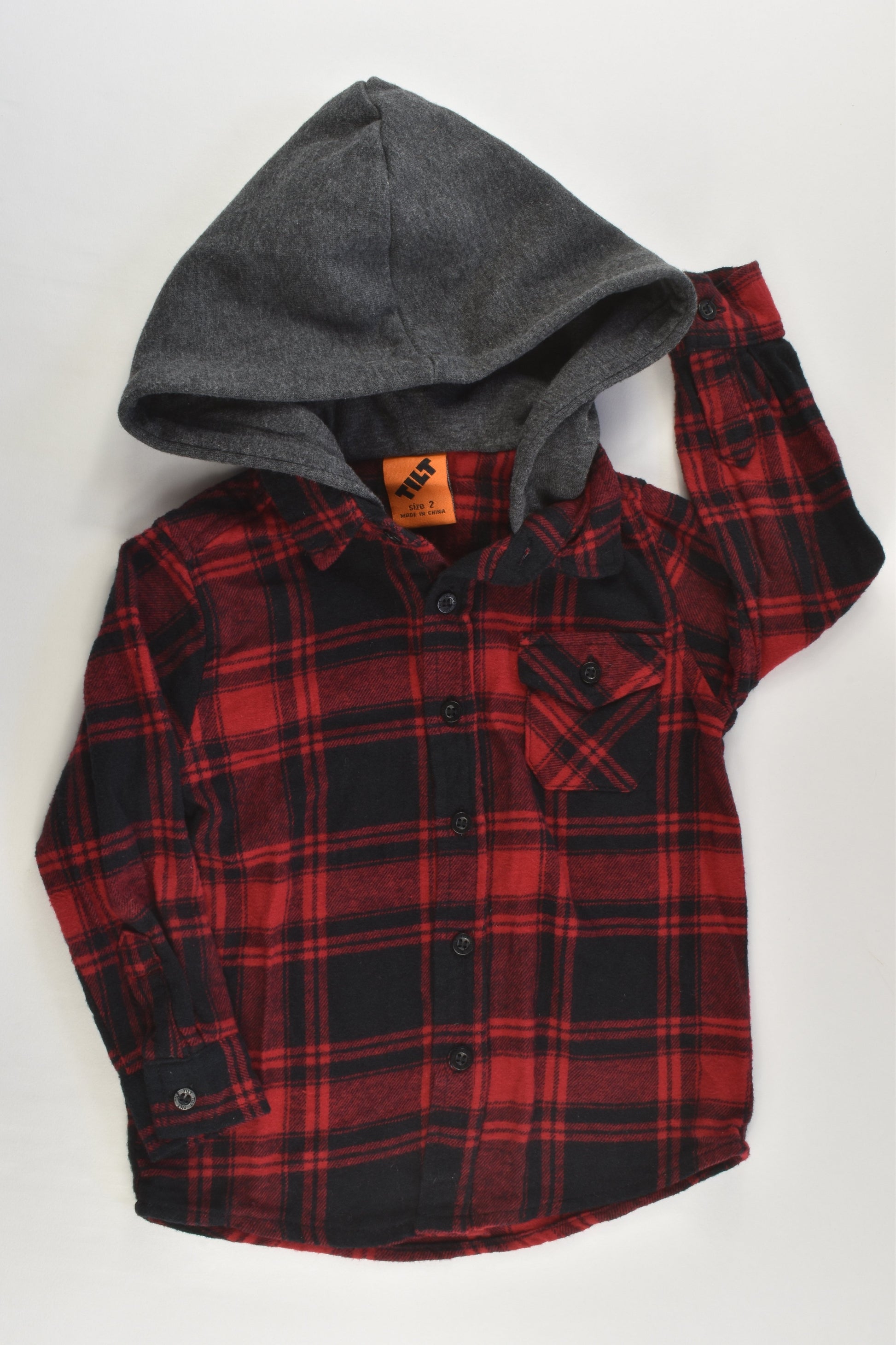 Tilt Size 2 Hooded Checked Casual Winter Shirt