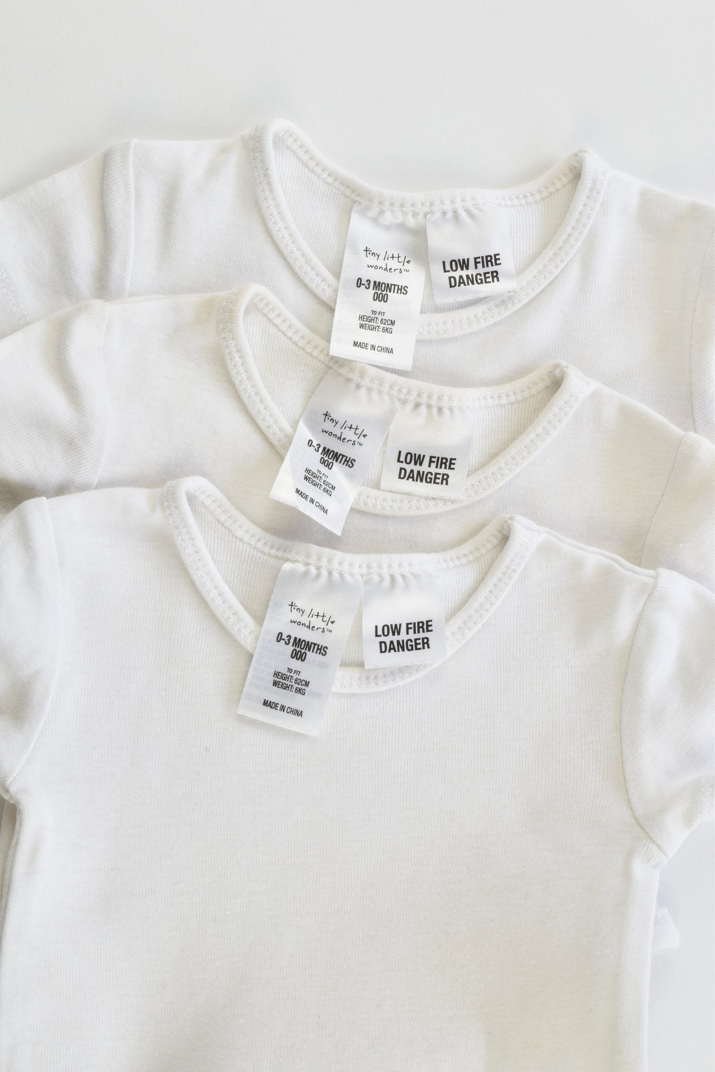 Tiny Little Wonders Size 000 (0-3 months) 3 White Cotton Bodysuits