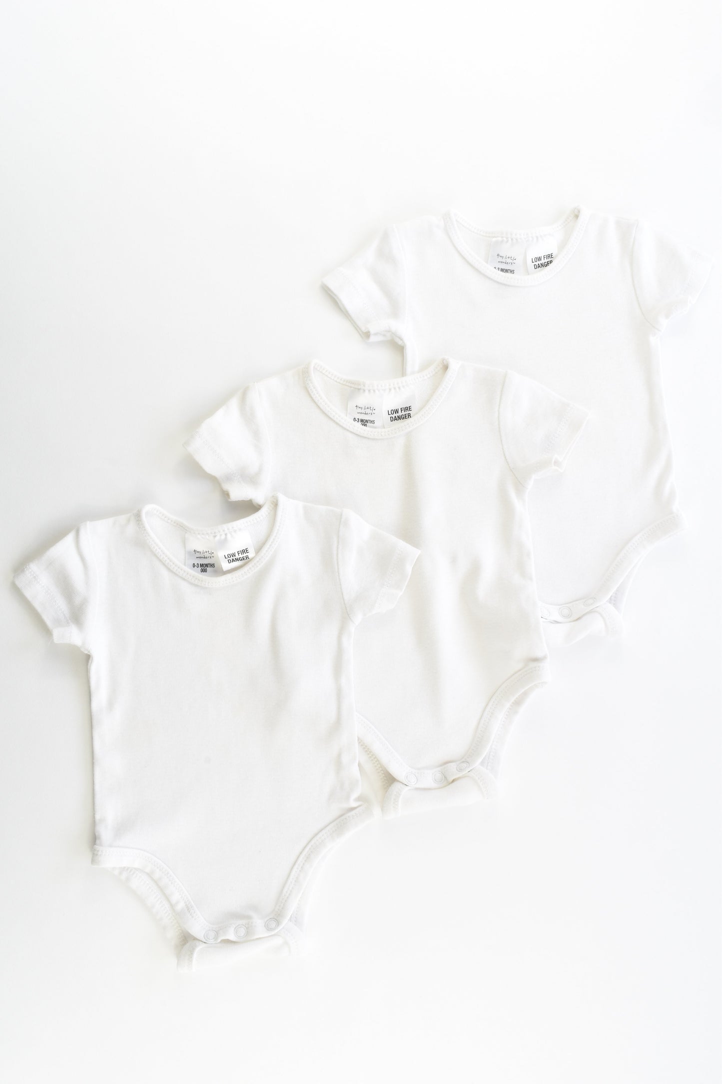 Tiny Little Wonders Size 000 (0-3 months) 3 White Cotton Bodysuits