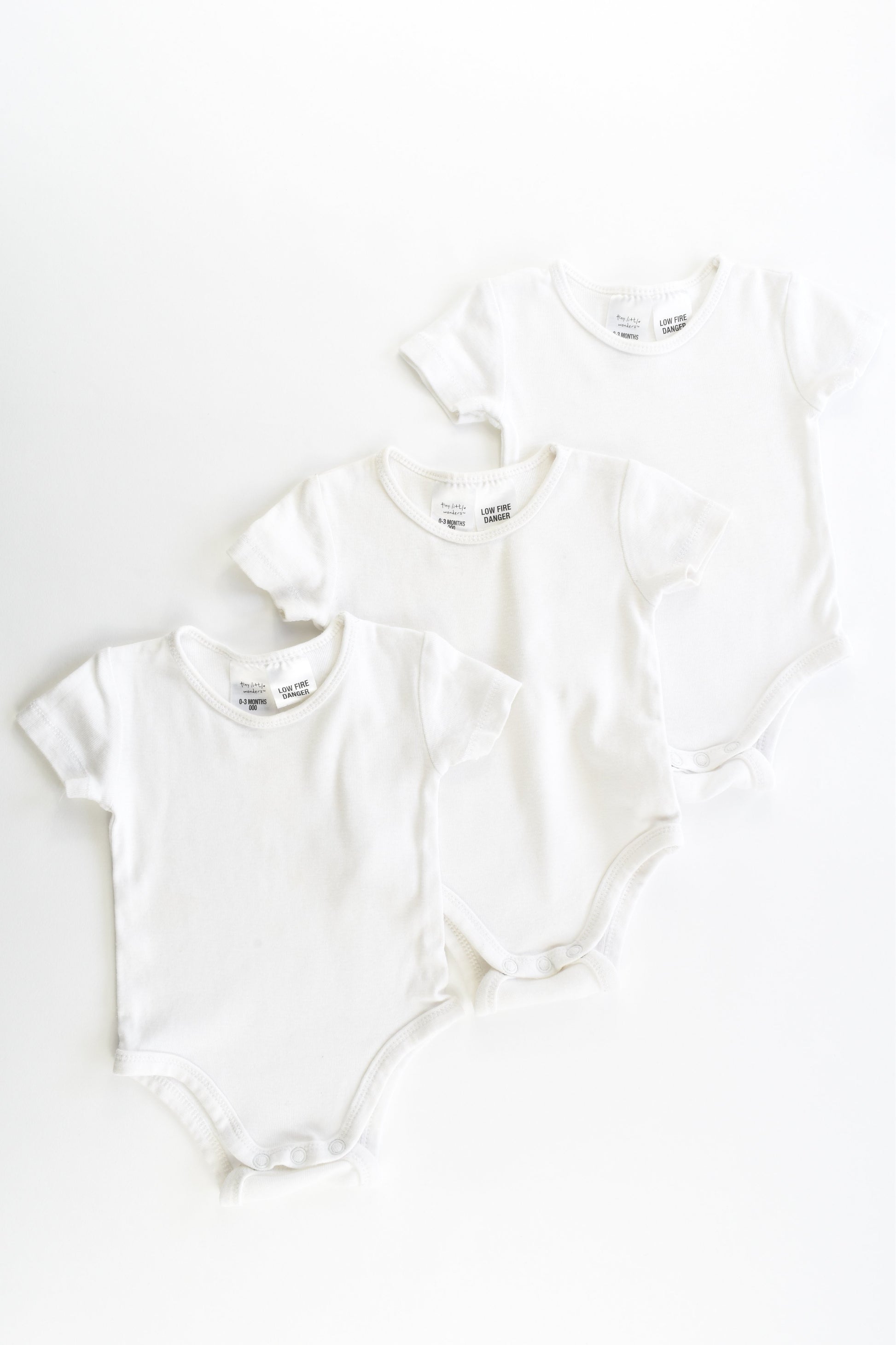 Tiny Little Wonders Size 000 (0-3 months) 3 White Cotton Bodysuits