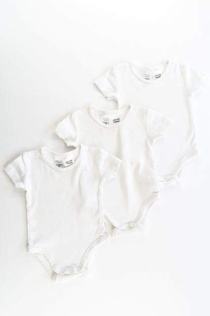 Tiny Little Wonders Size 000 (0-3 months) 3 White Cotton Bodysuits