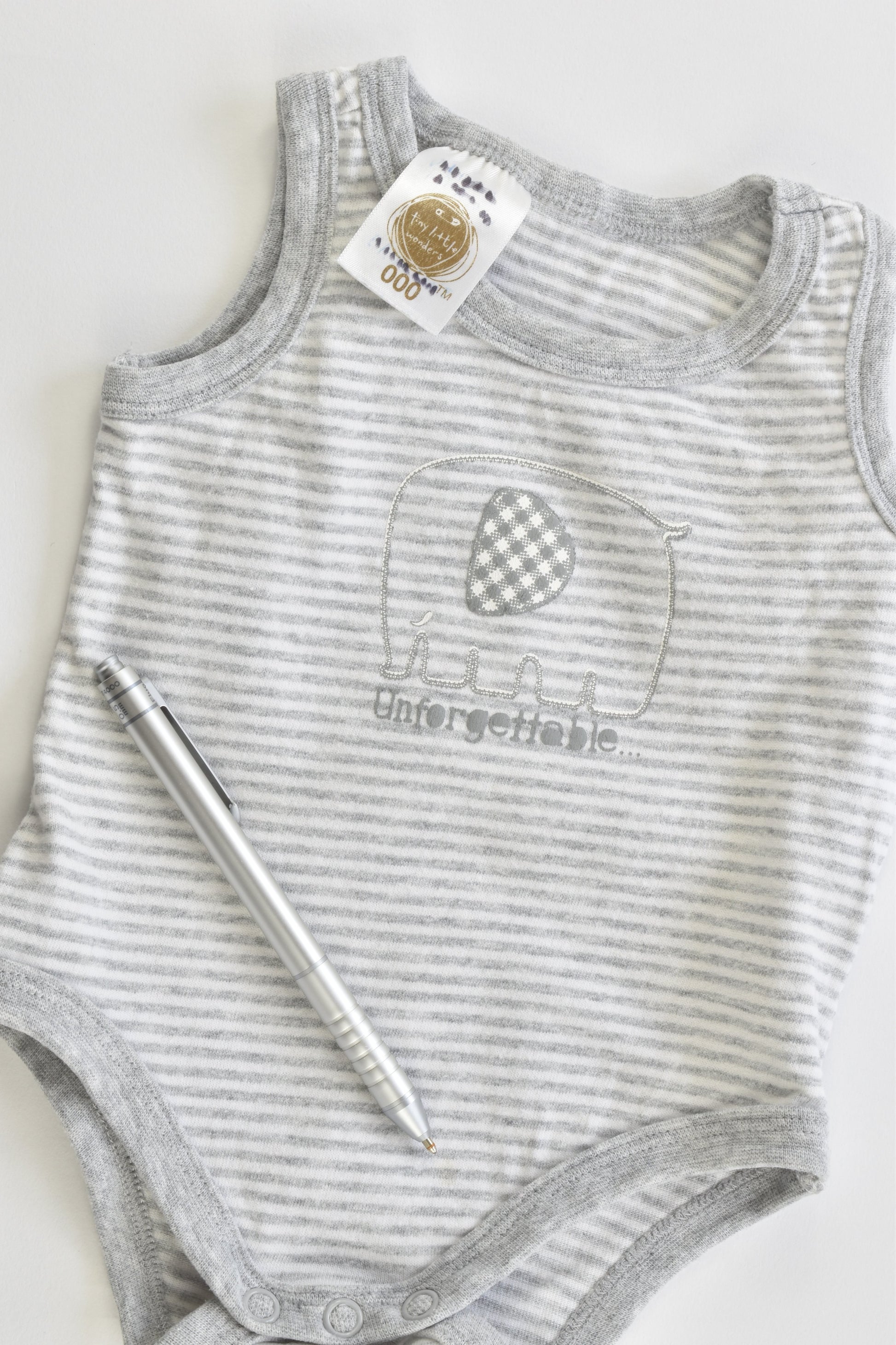 Tiny Little Wonders Size 000 'Unforgettable' Striped Elephant Bodysuit