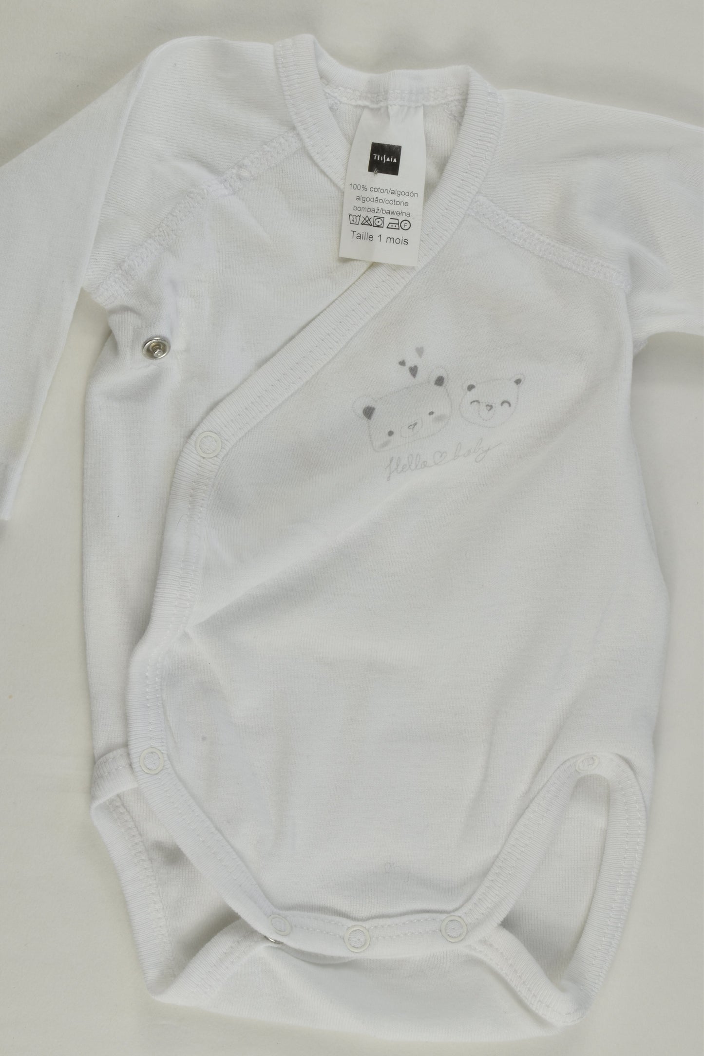 Tissaia Size 0000 (1 month) 'Hello Baby' Wrap Bodysuit