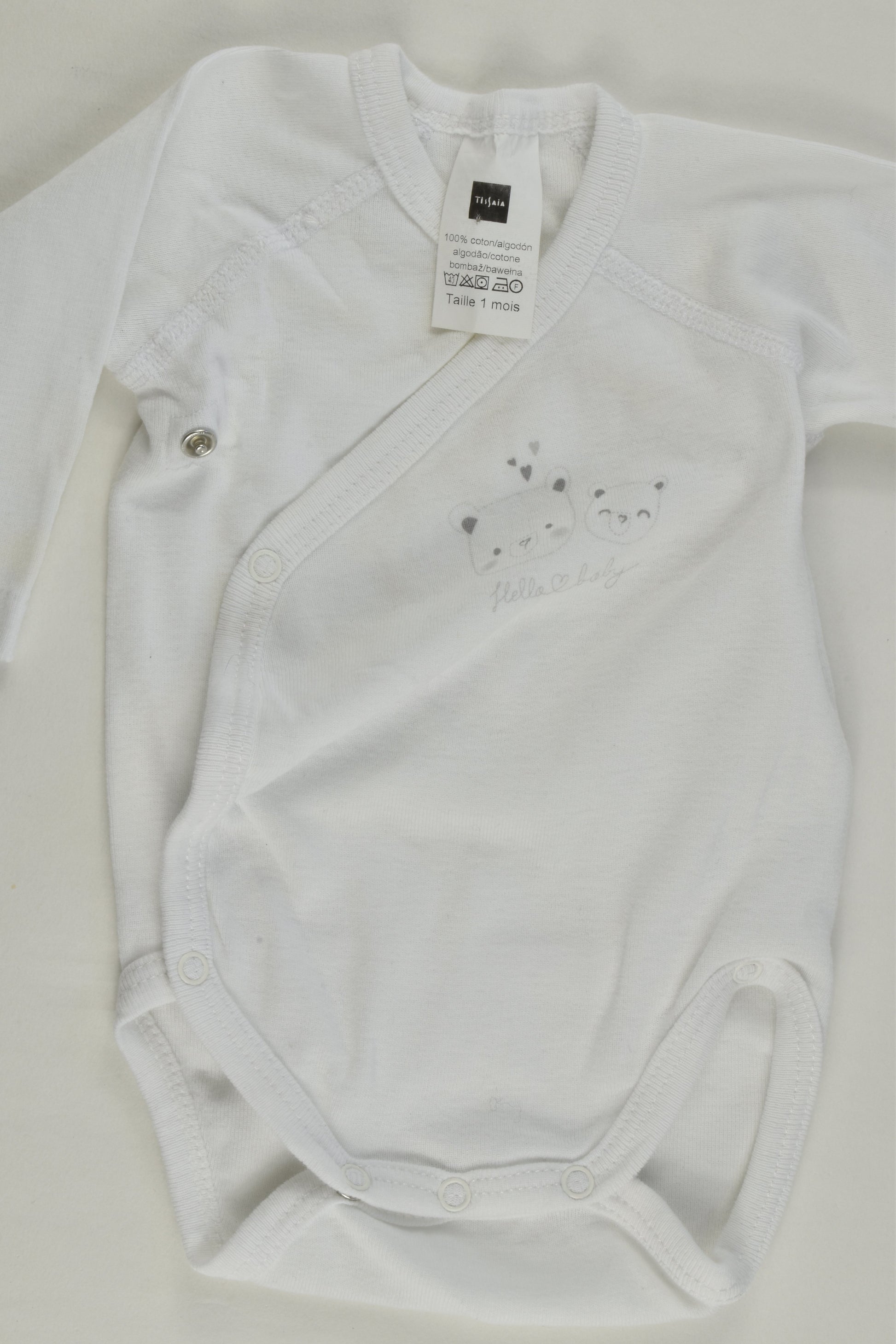 Tissaia Size 0000 (1 month) 'Hello Baby' Wrap Bodysuit