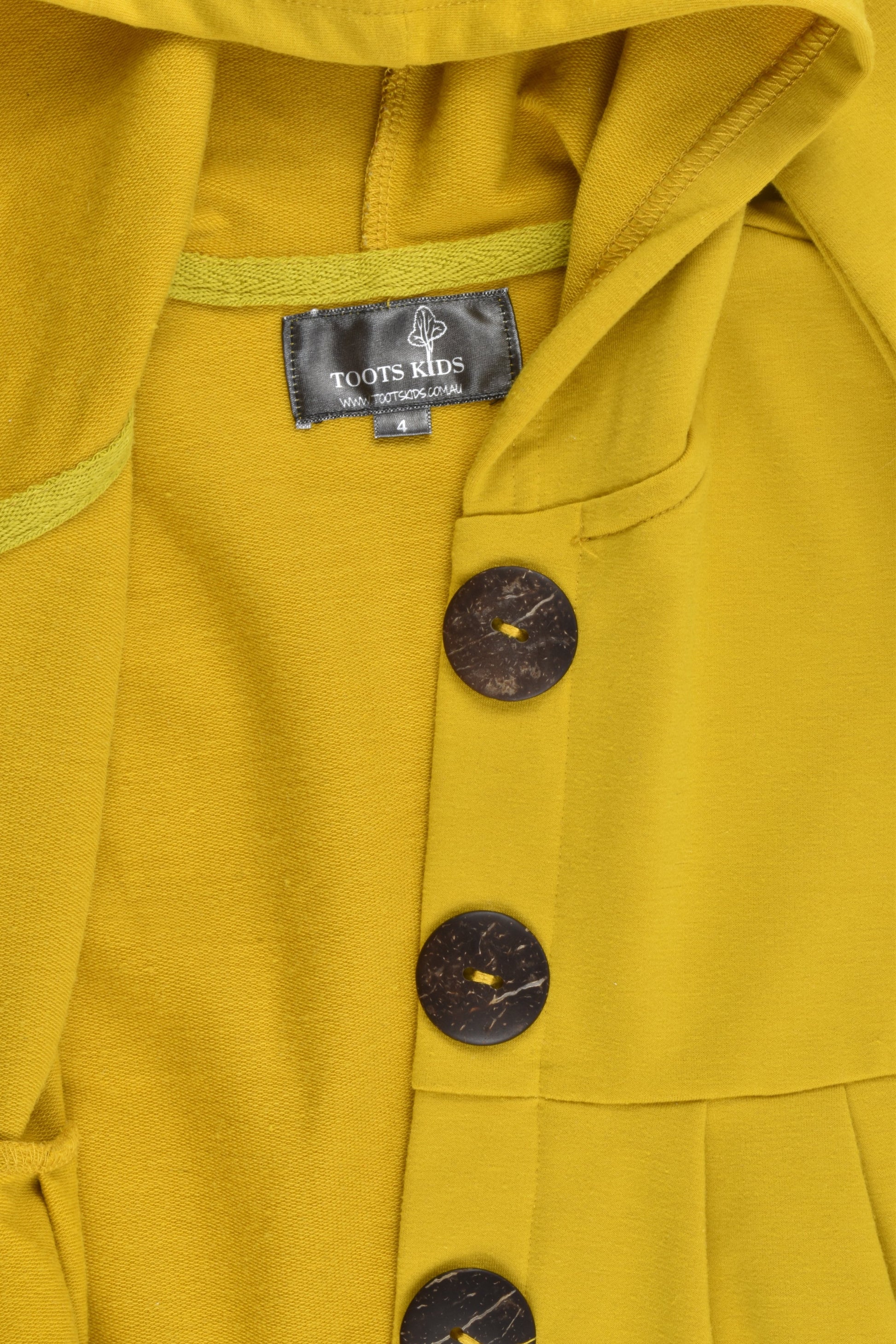 Toots Kids Australia Size 4 Mustard Button Hoodie