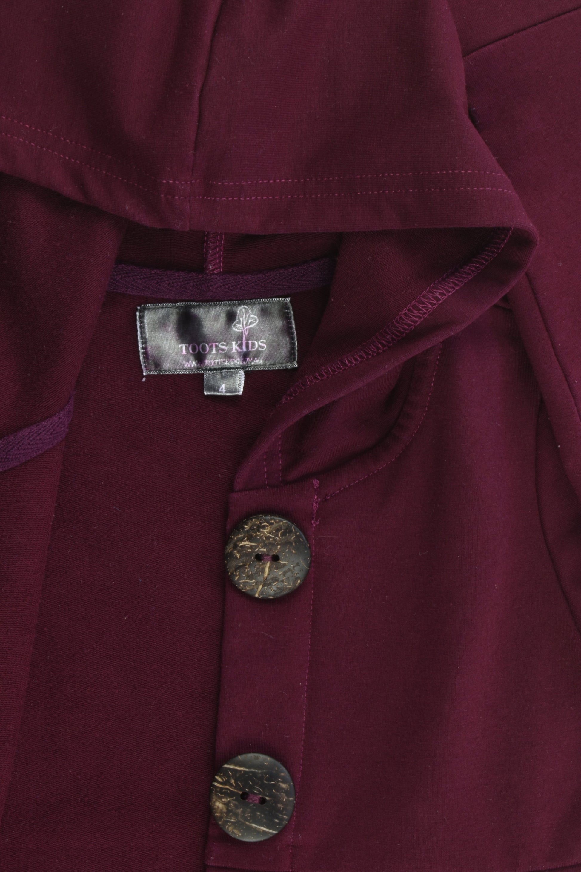 Toots Kids Australia Size 4 Wine Button Hoodie