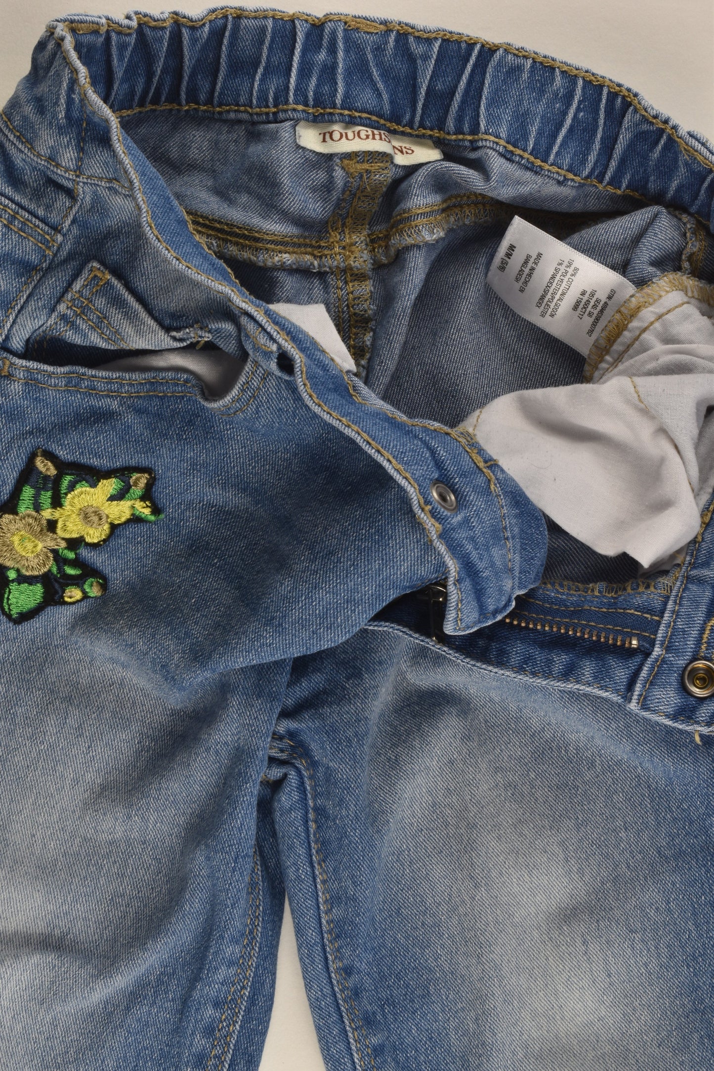 Toughskins Size 5/6 Stretchy Denim Pants with Floral Detail