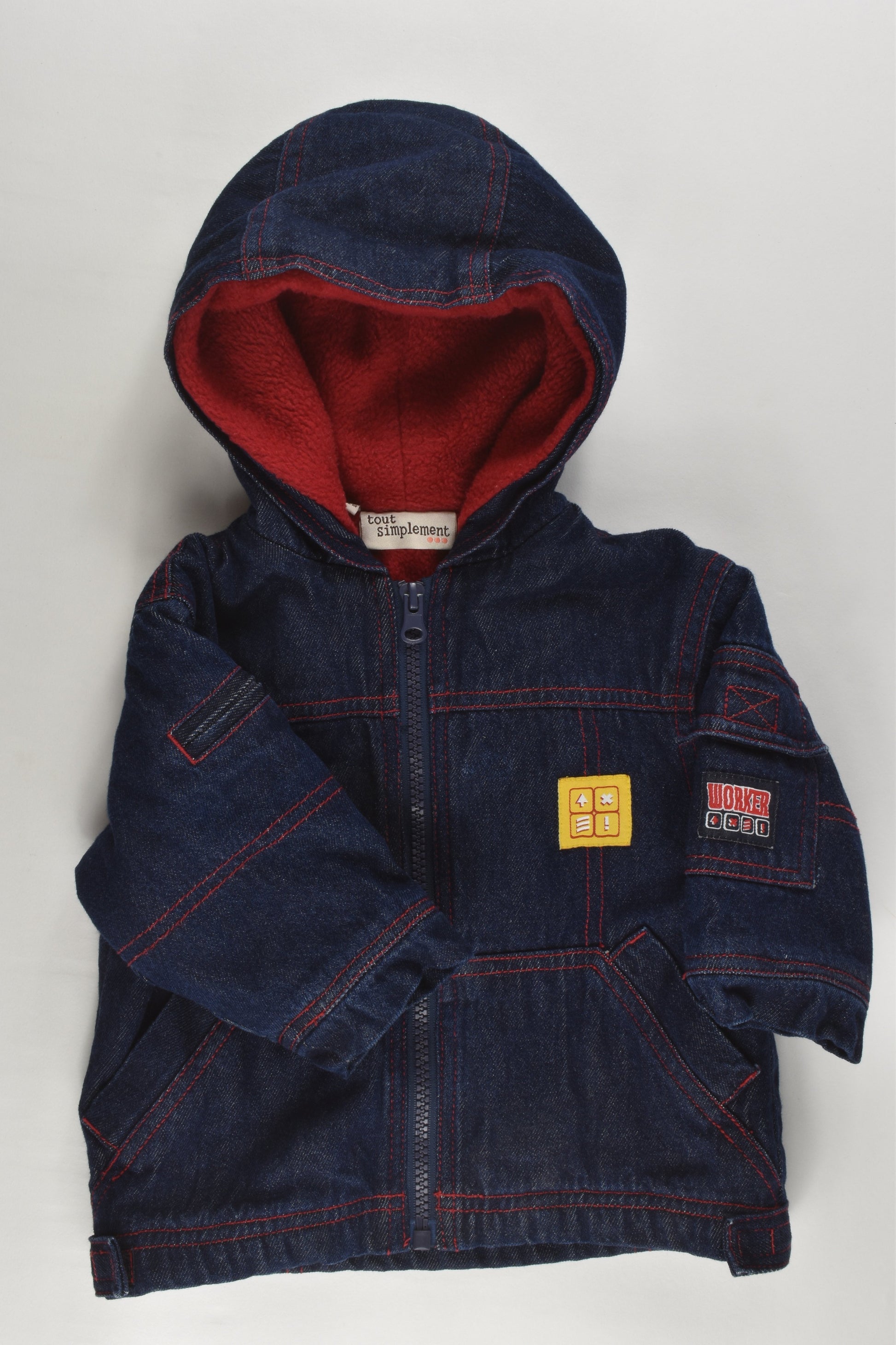 Tout Simplement Size 0 (12 months, 74 cm) Fleece Lined Hooded Denim Jacket