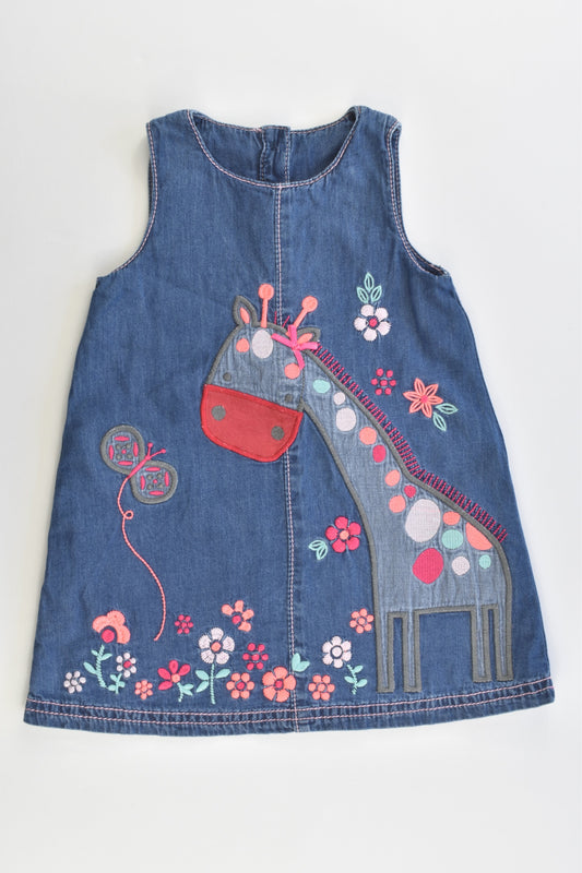 TU Size 0 (6-9 months, 68-74 cm) Lined Giraffe and Flowers Denim Dress