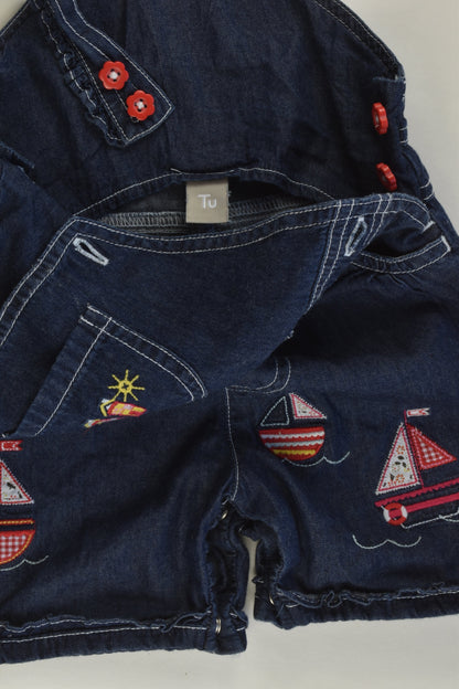 TU Size 0 (6-9 months) Nautical Lightweight Denim Short Overalls