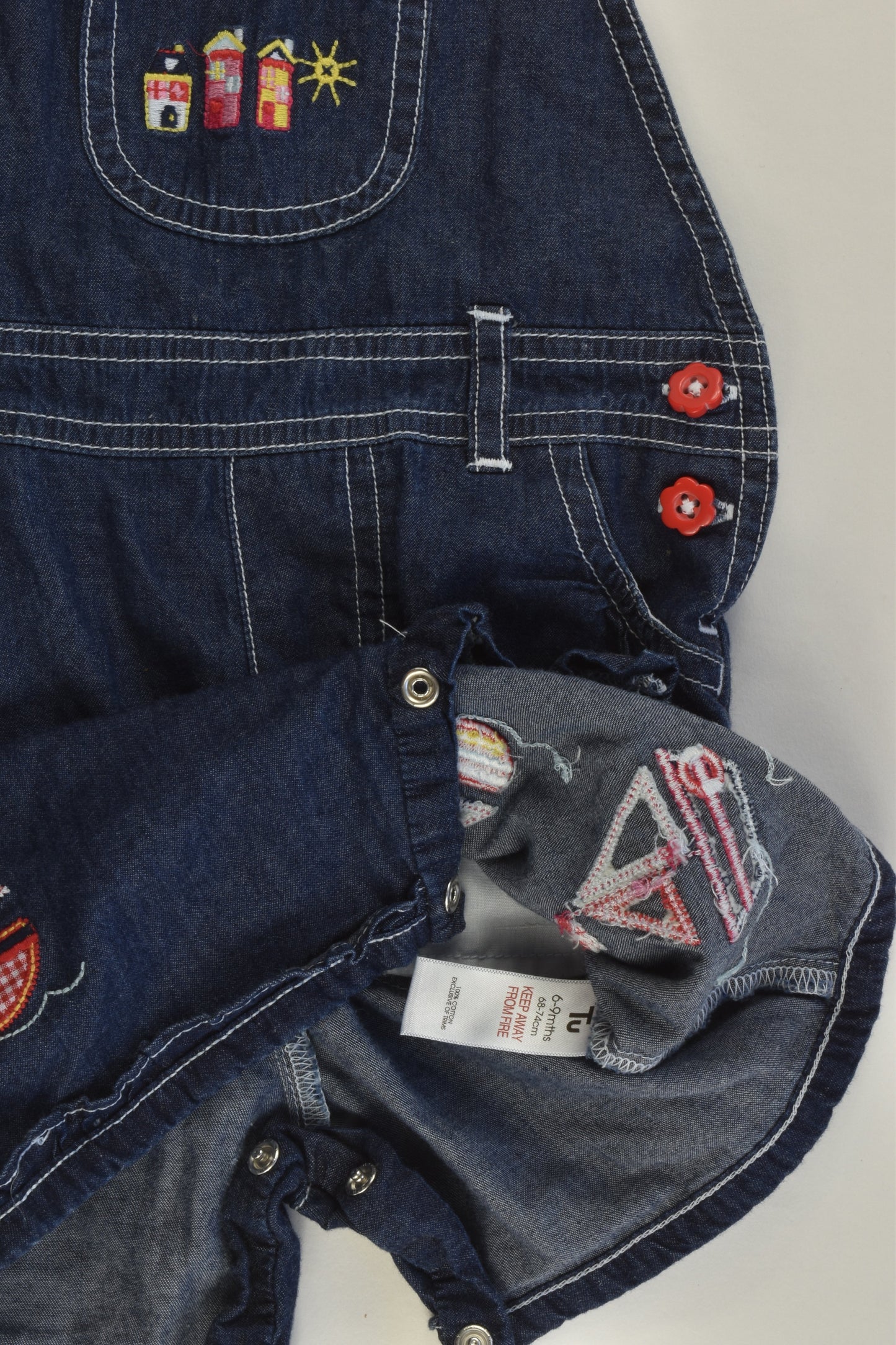 TU Size 0 (6-9 months) Nautical Lightweight Denim Short Overalls
