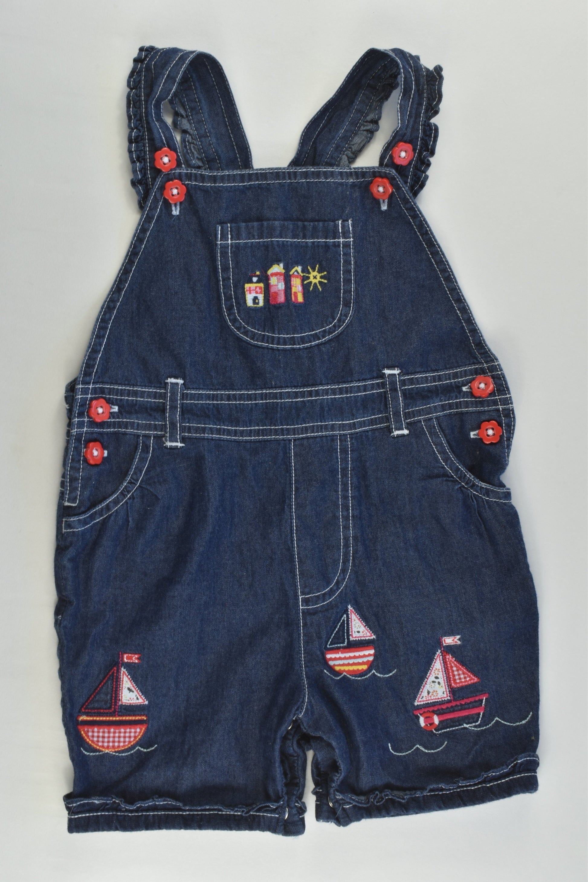 TU Size 0 (6-9 months) Nautical Lightweight Denim Short Overalls